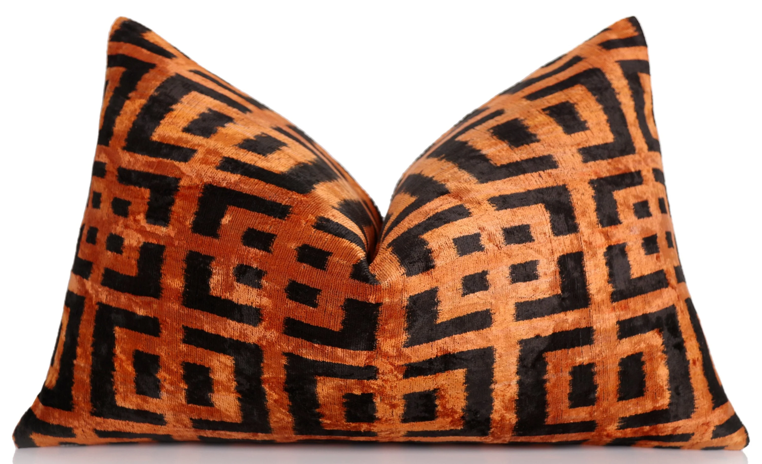 Burnt Orange Silk Velvet Geometric Lumbar Pillow 16x24 - Image 5