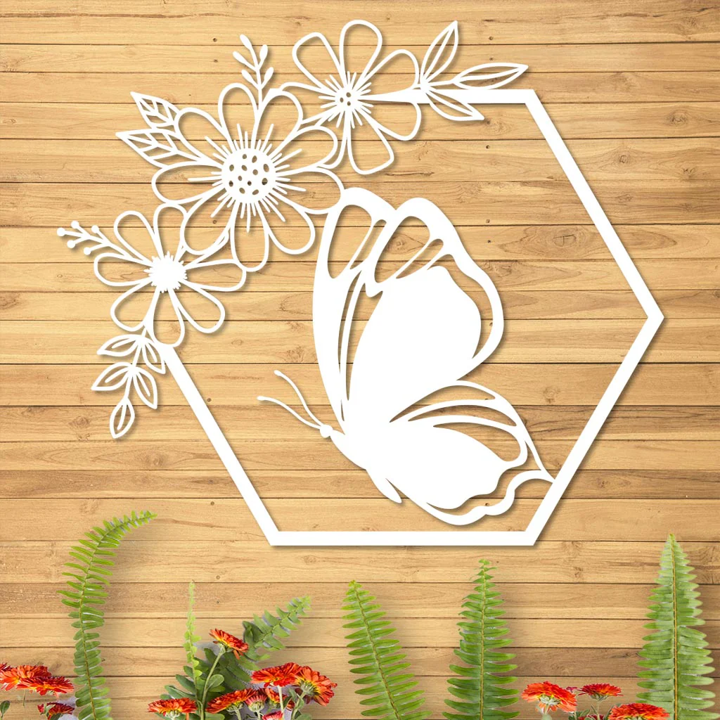 Butterfly in Hexagon with Daisies Sign - Image 2