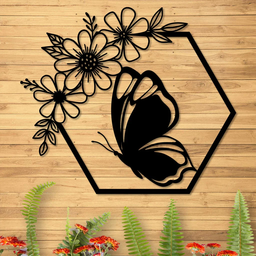 Butterfly in Hexagon with Daisies Sign - Image 3