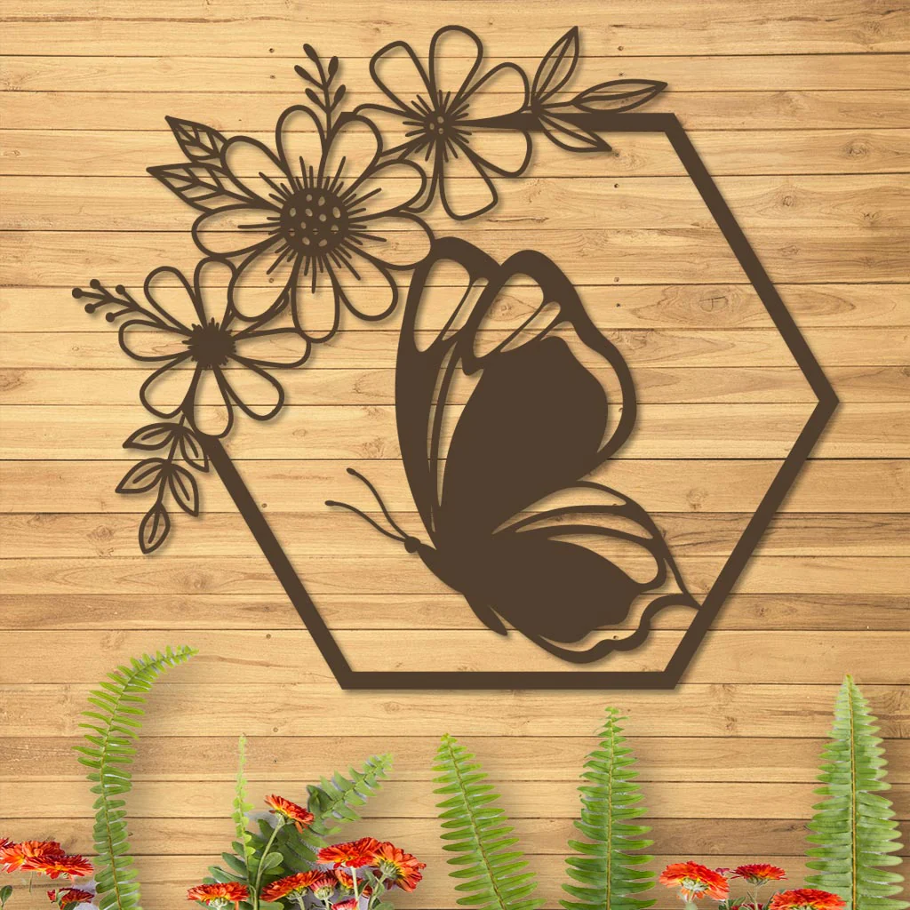 Butterfly in Hexagon with Daisies Sign - Image 6