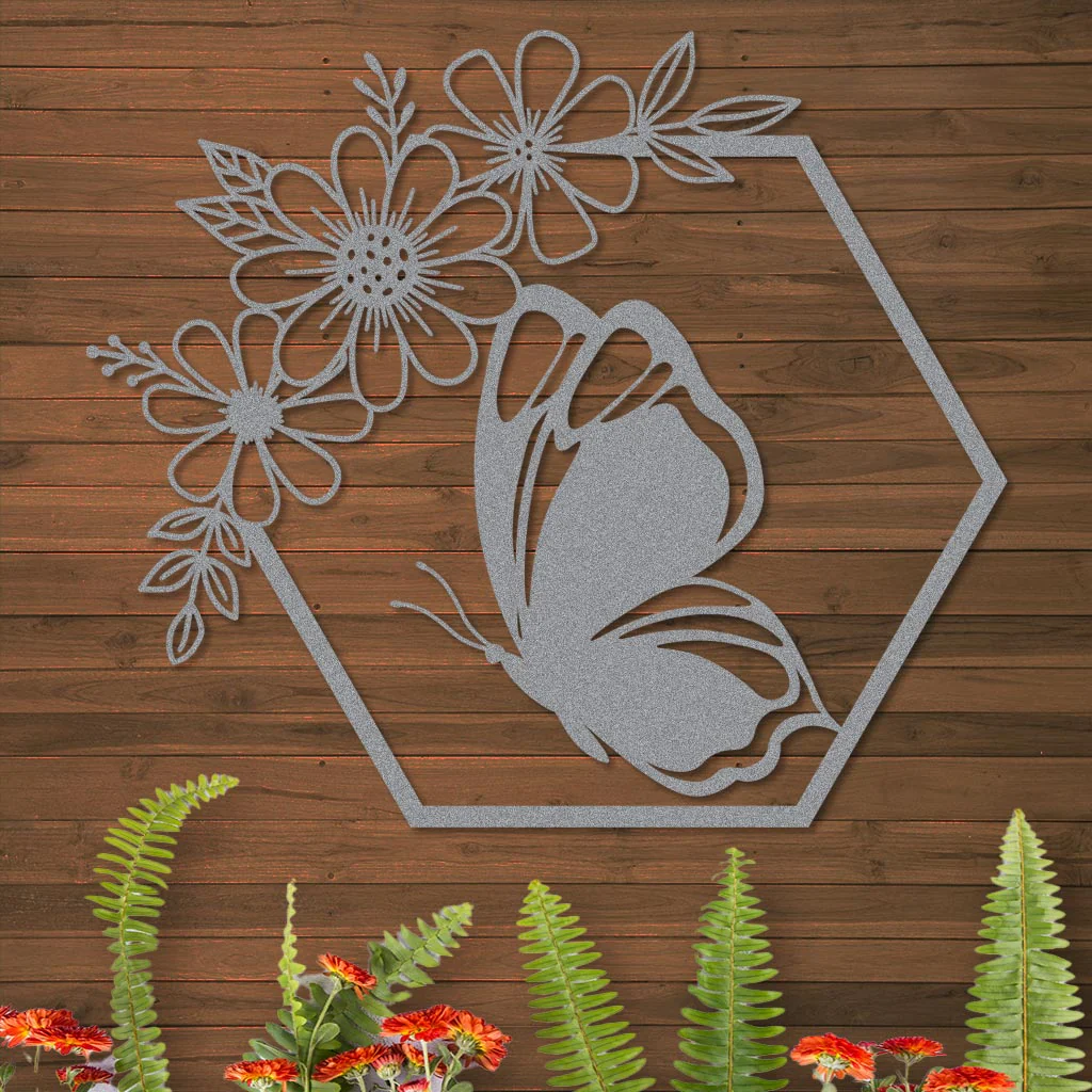 Butterfly in Hexagon with Daisies Sign - Image 7