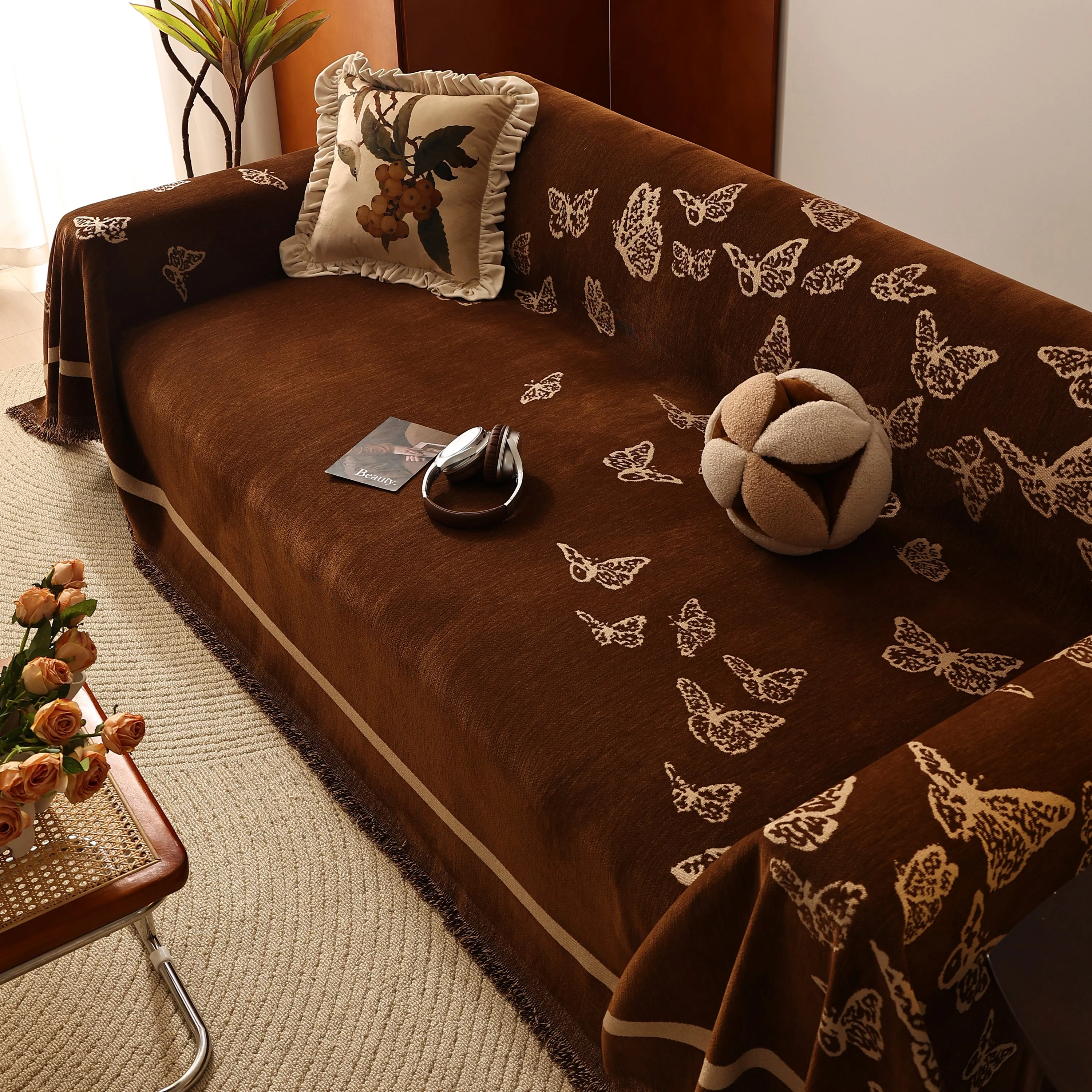 Butterfly Jacquard Soft Couch Blankets Cover for Couch Reversible Modern Sofa Slipcover Throw Covers - Image 100