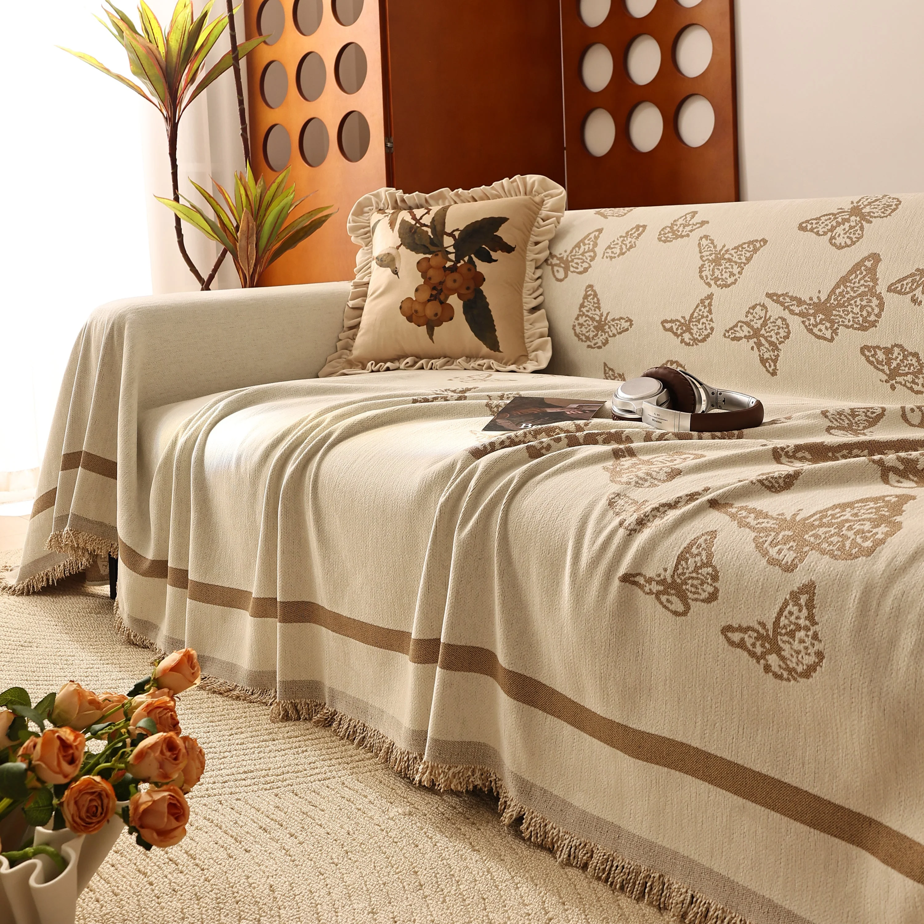 Butterfly Jacquard Soft Couch Blankets Cover for Couch Reversible Modern Sofa Slipcover Throw Covers - Image 12