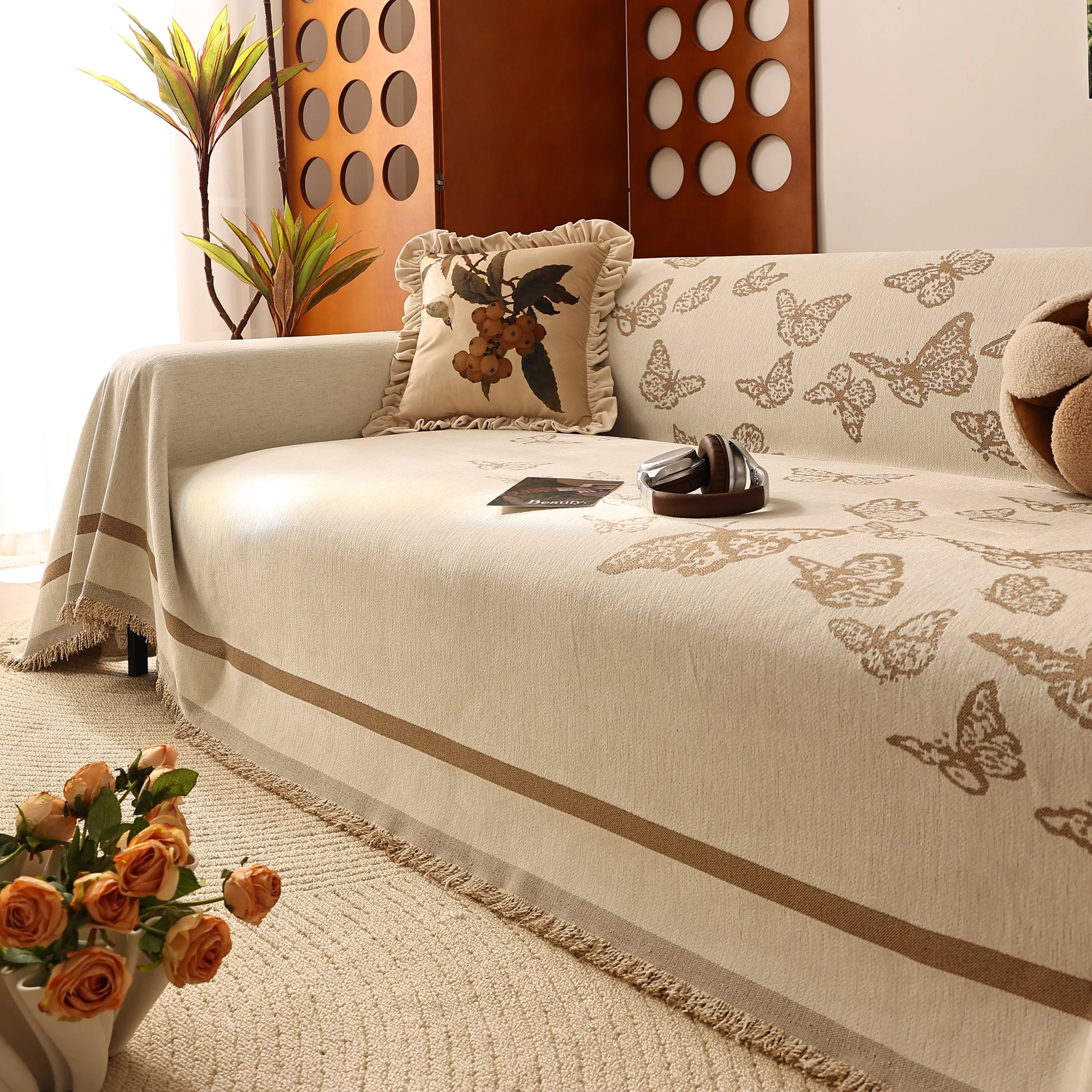 Butterfly Jacquard Soft Couch Blankets Cover for Couch Reversible Modern Sofa Slipcover Throw Covers - Image 14