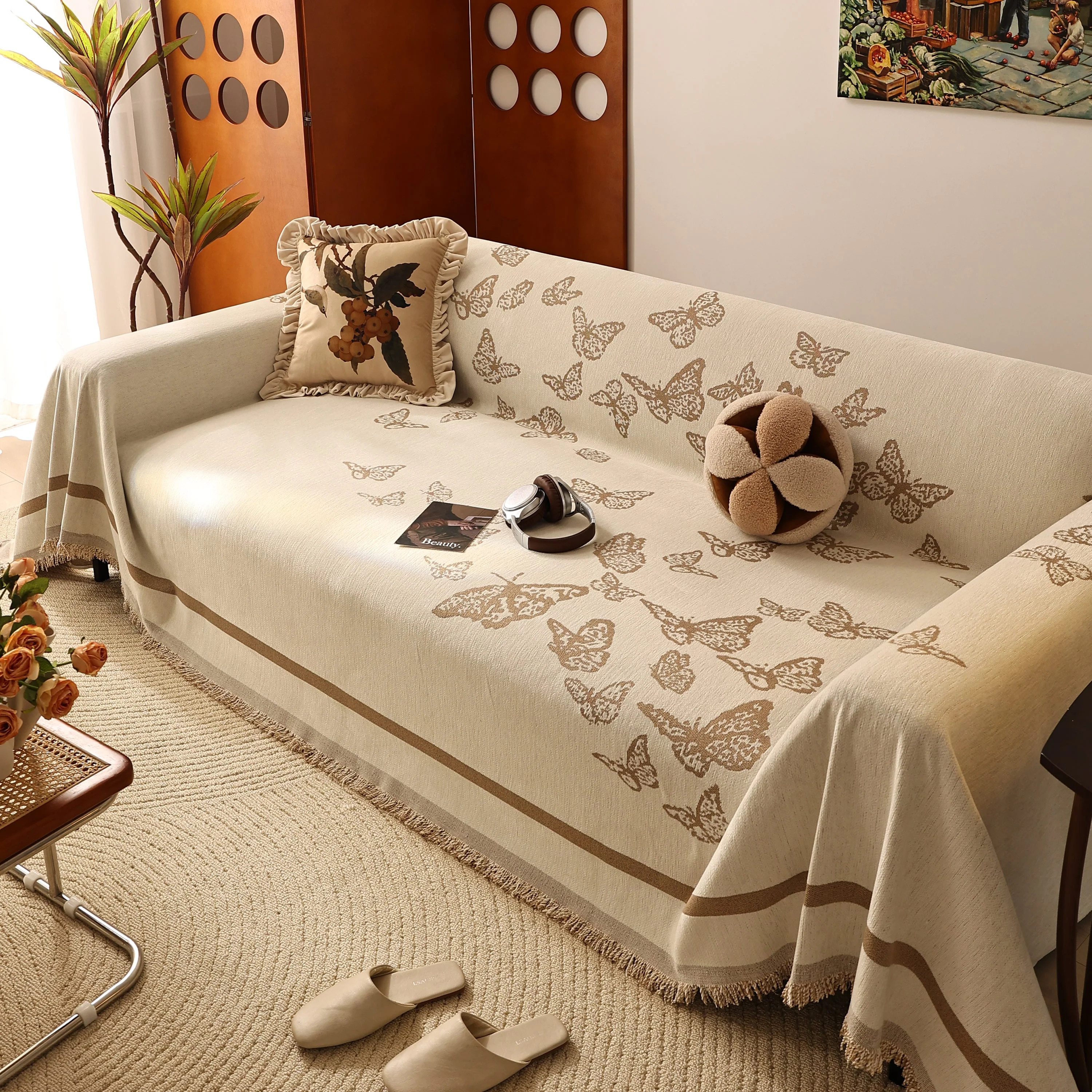 Butterfly Jacquard Soft Couch Blankets Cover for Couch Reversible Modern Sofa Slipcover Throw Covers - Image 17