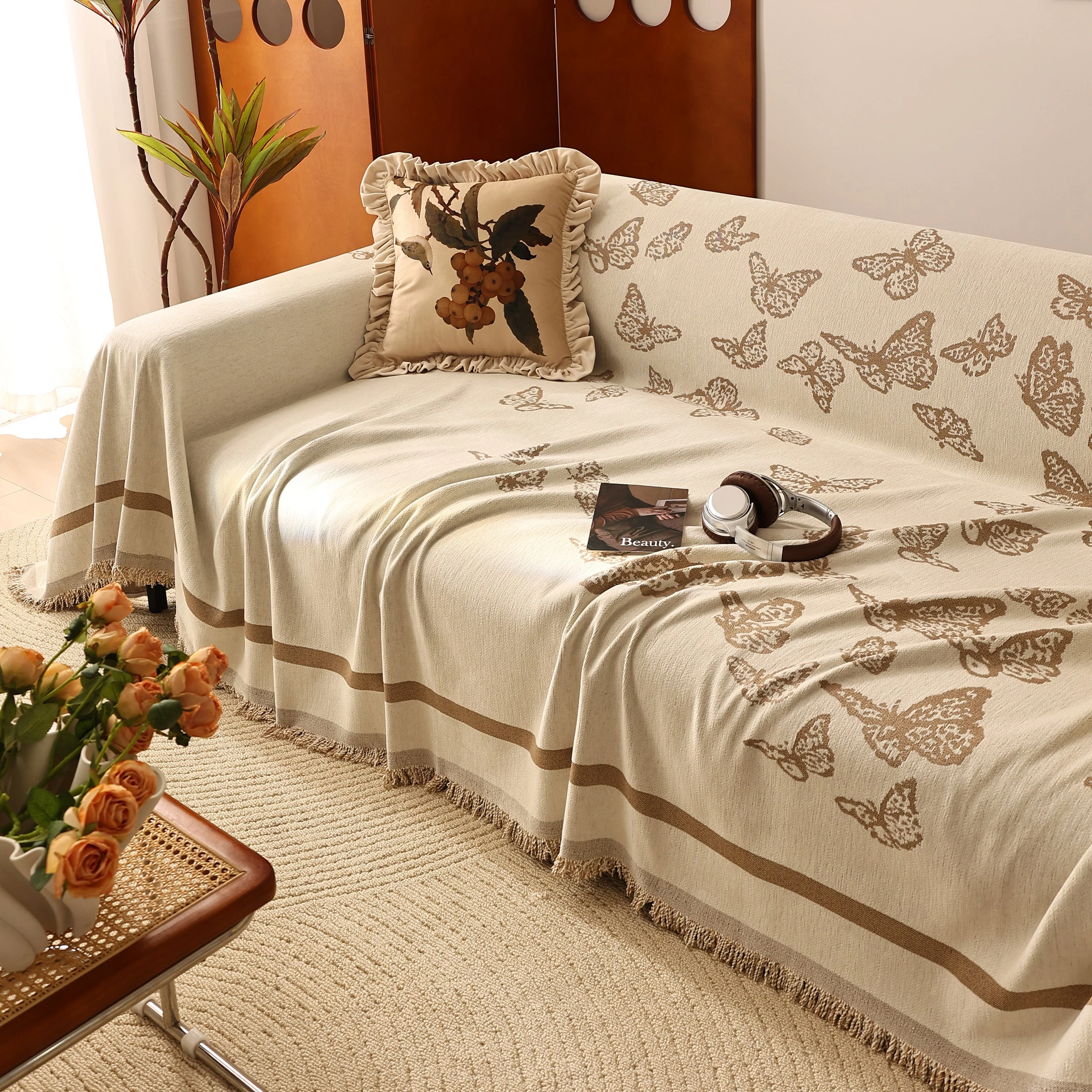 Butterfly Jacquard Soft Couch Blankets Cover for Couch Reversible Modern Sofa Slipcover Throw Covers - Image 22