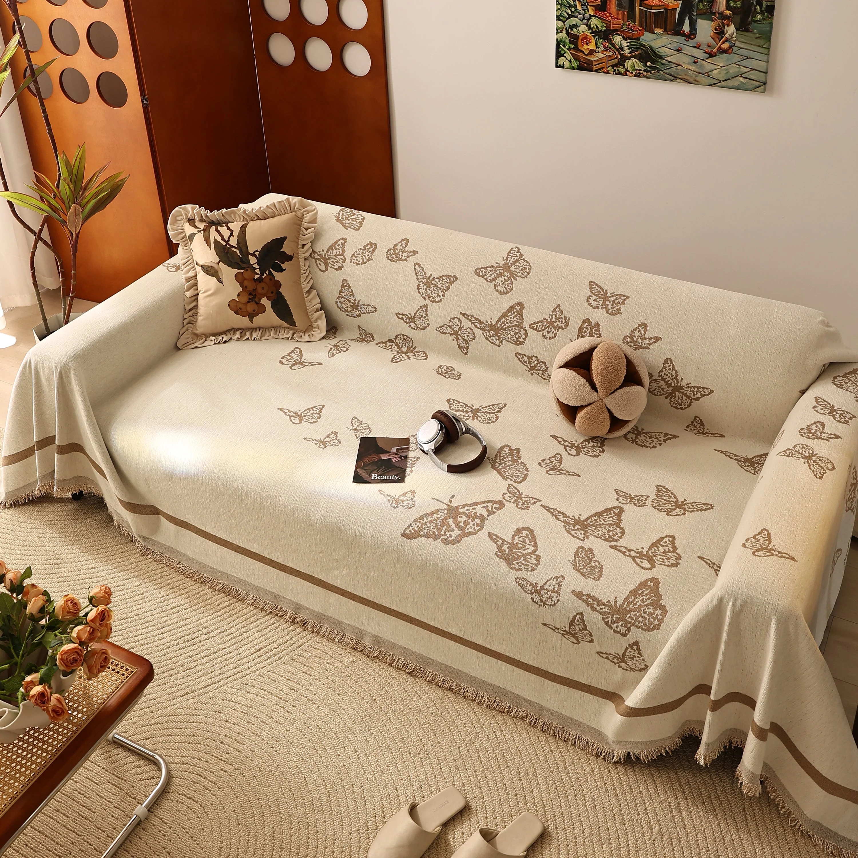 Butterfly Jacquard Soft Couch Blankets Cover for Couch Reversible Modern Sofa Slipcover Throw Covers - Image 32