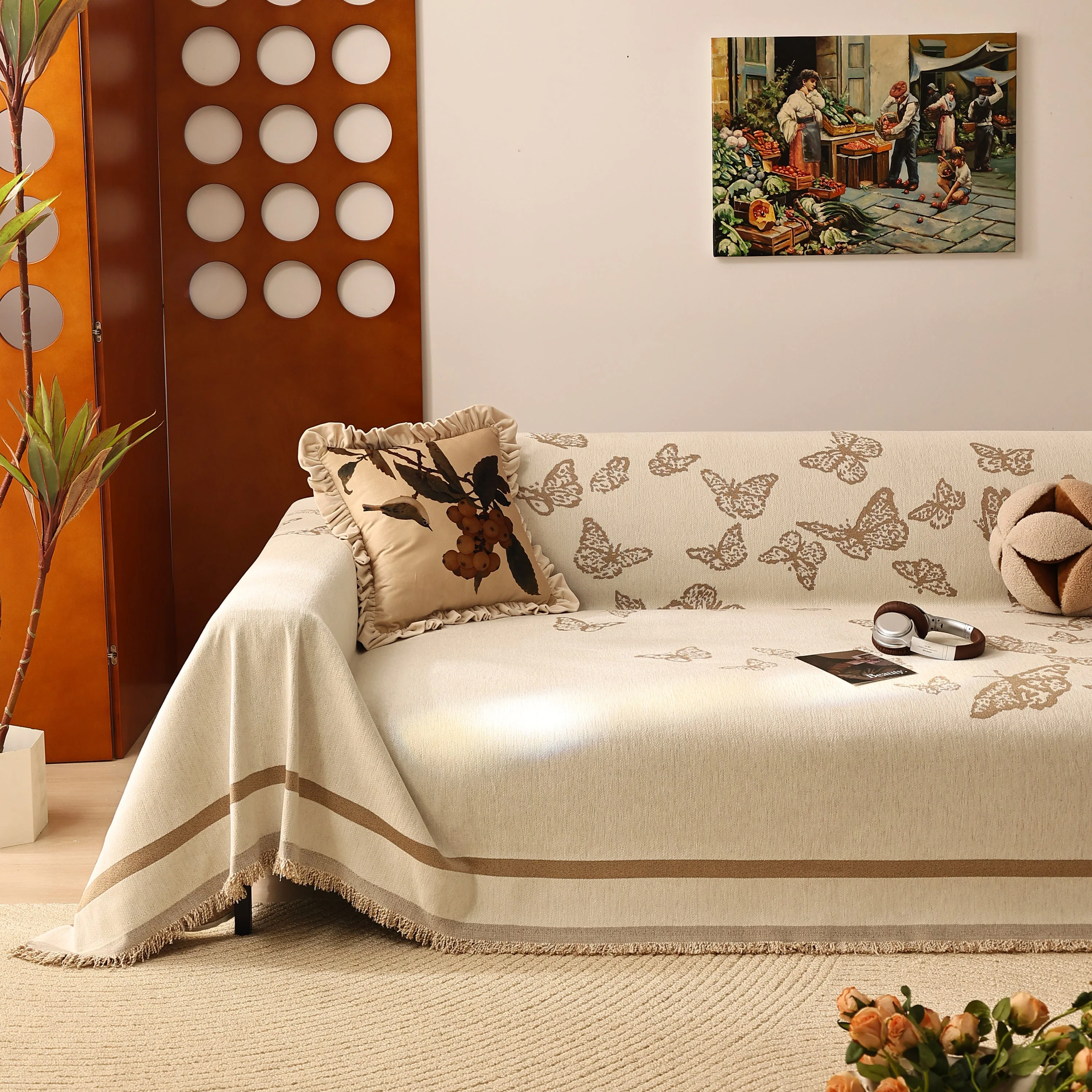Butterfly Jacquard Soft Couch Blankets Cover for Couch Reversible Modern Sofa Slipcover Throw Covers - Image 37