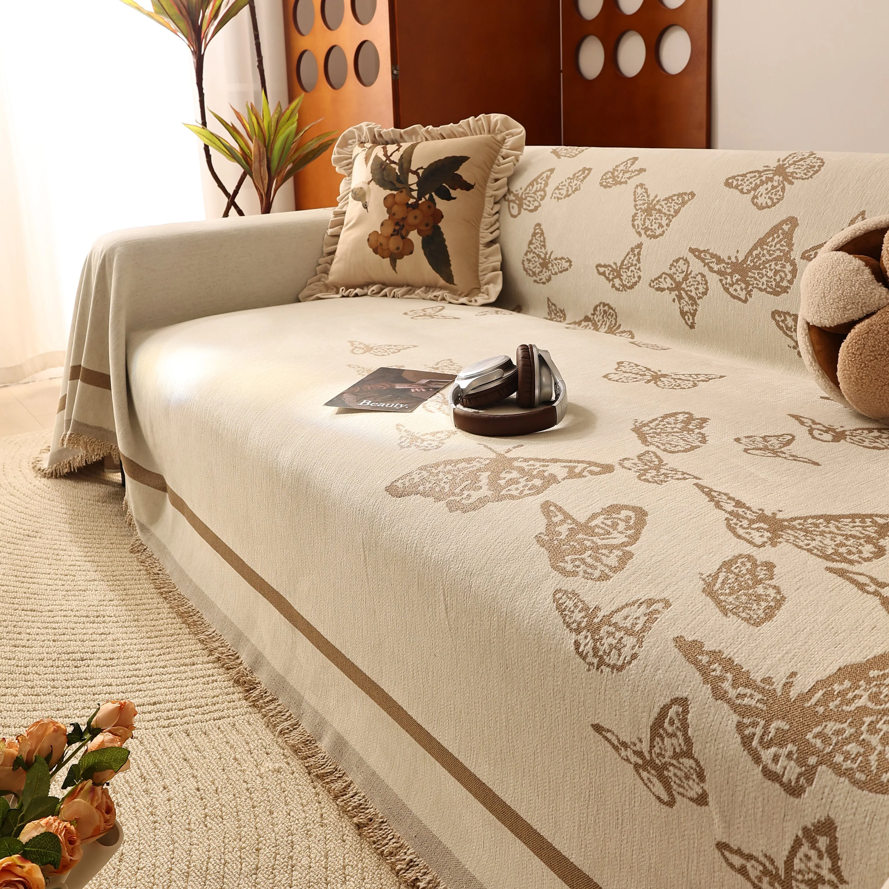 Butterfly Jacquard Soft Couch Blankets Cover for Couch Reversible Modern Sofa Slipcover Throw Covers - Image 39
