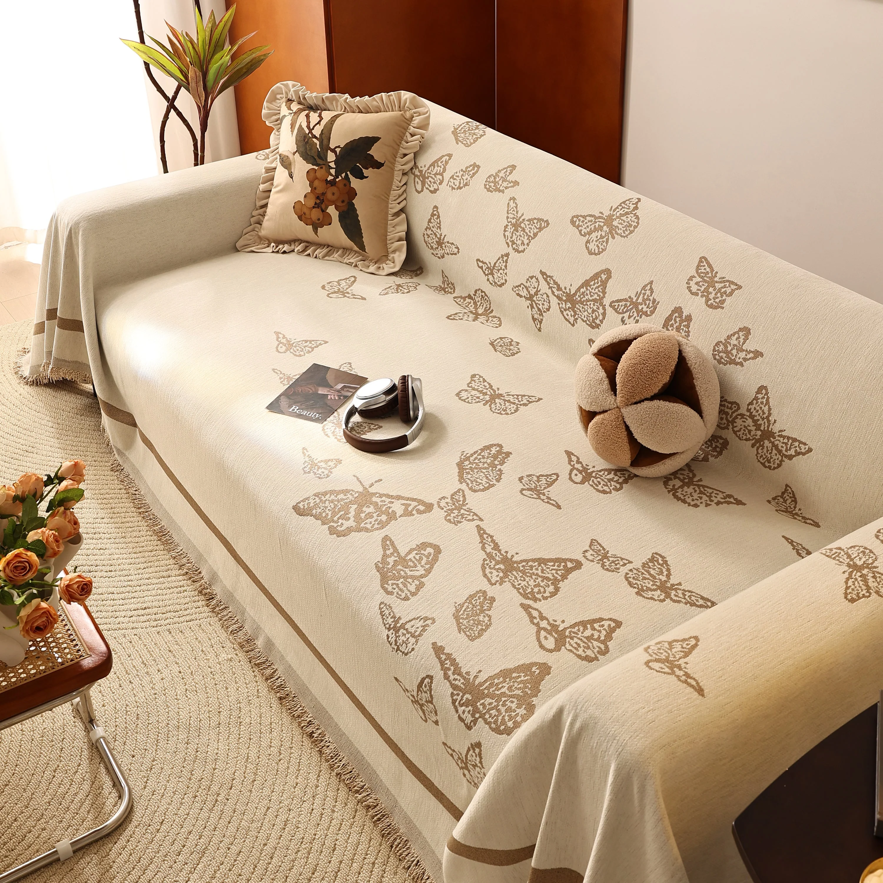 Butterfly Jacquard Soft Couch Blankets Cover for Couch Reversible Modern Sofa Slipcover Throw Covers - Image 40