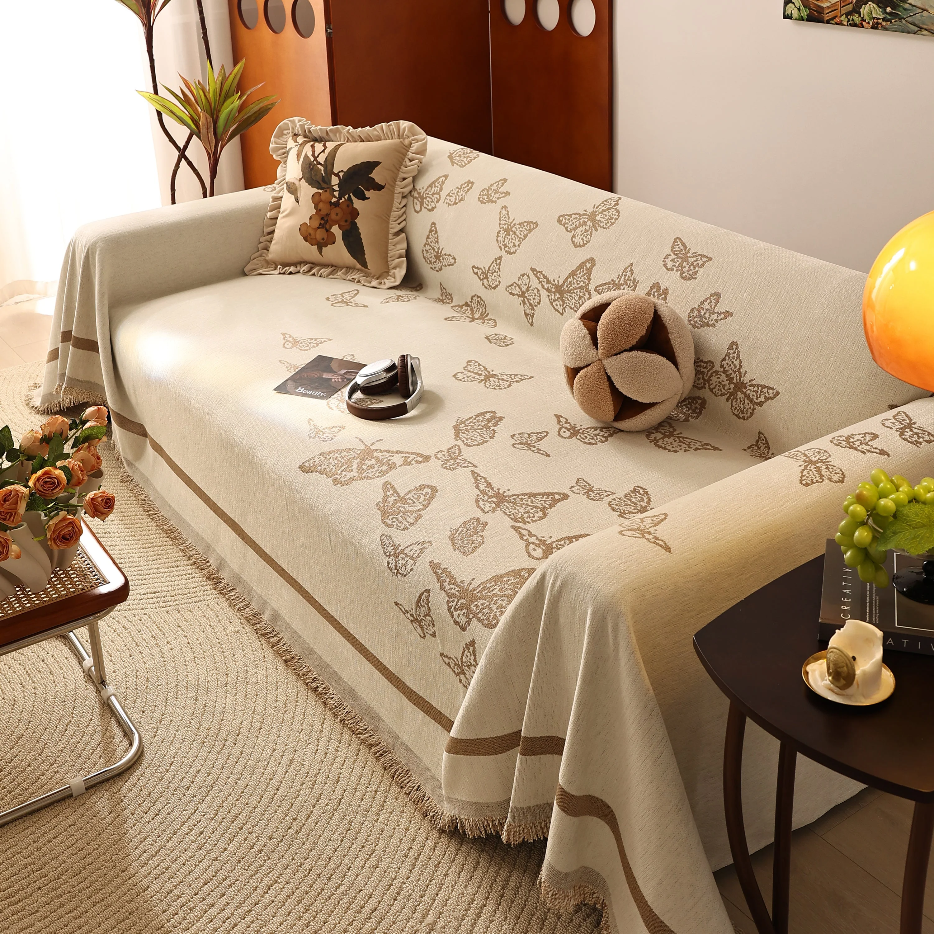 Butterfly Jacquard Soft Couch Blankets Cover for Couch Reversible Modern Sofa Slipcover Throw Covers - Image 41