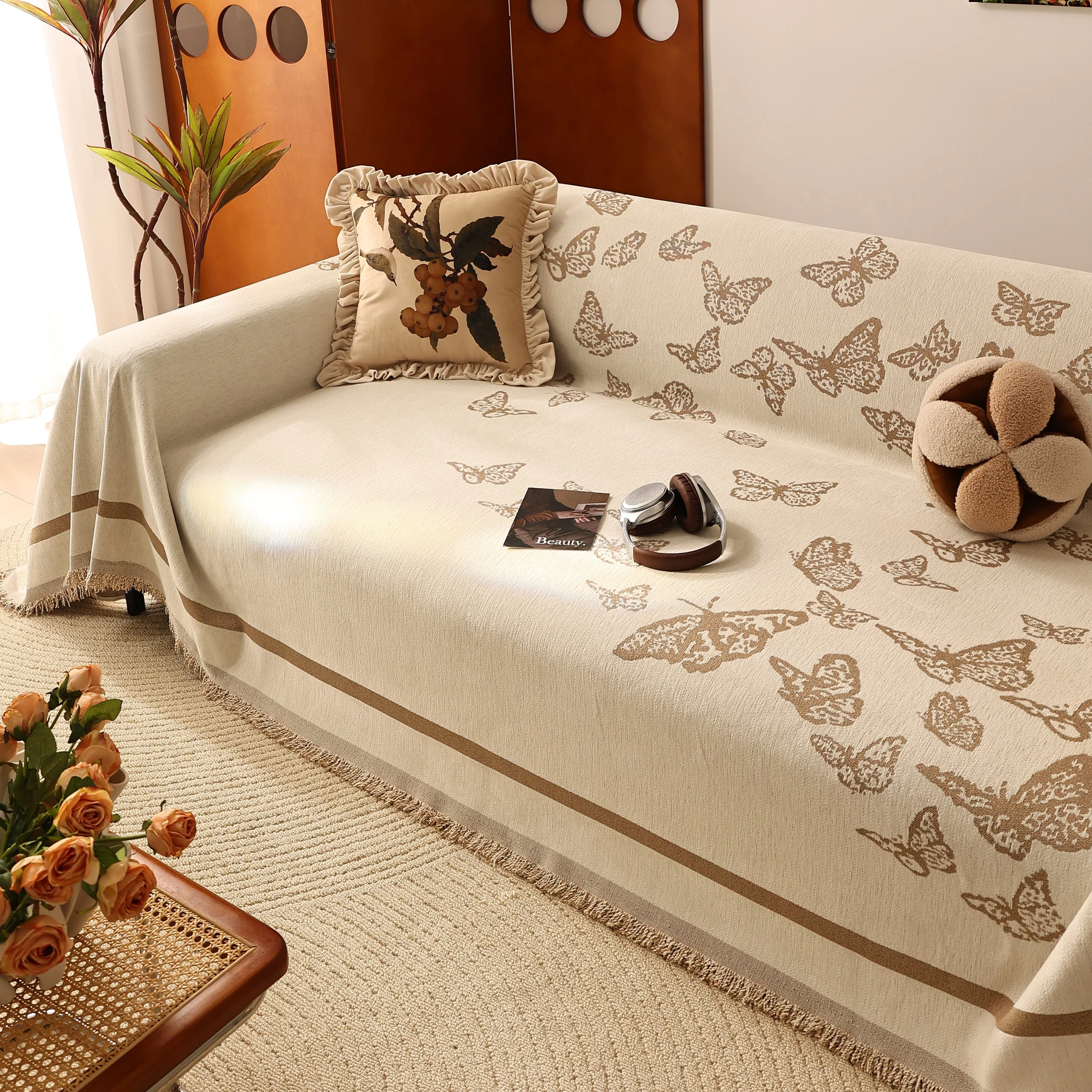 Butterfly Jacquard Soft Couch Blankets Cover for Couch Reversible Modern Sofa Slipcover Throw Covers - Image 42