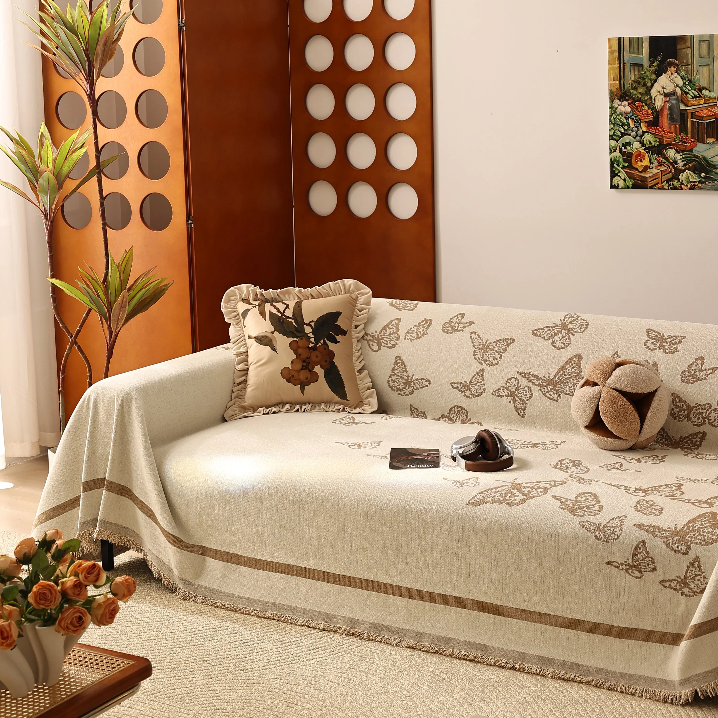 Butterfly Jacquard Soft Couch Blankets Cover for Couch Reversible Modern Sofa Slipcover Throw Covers - Image 44