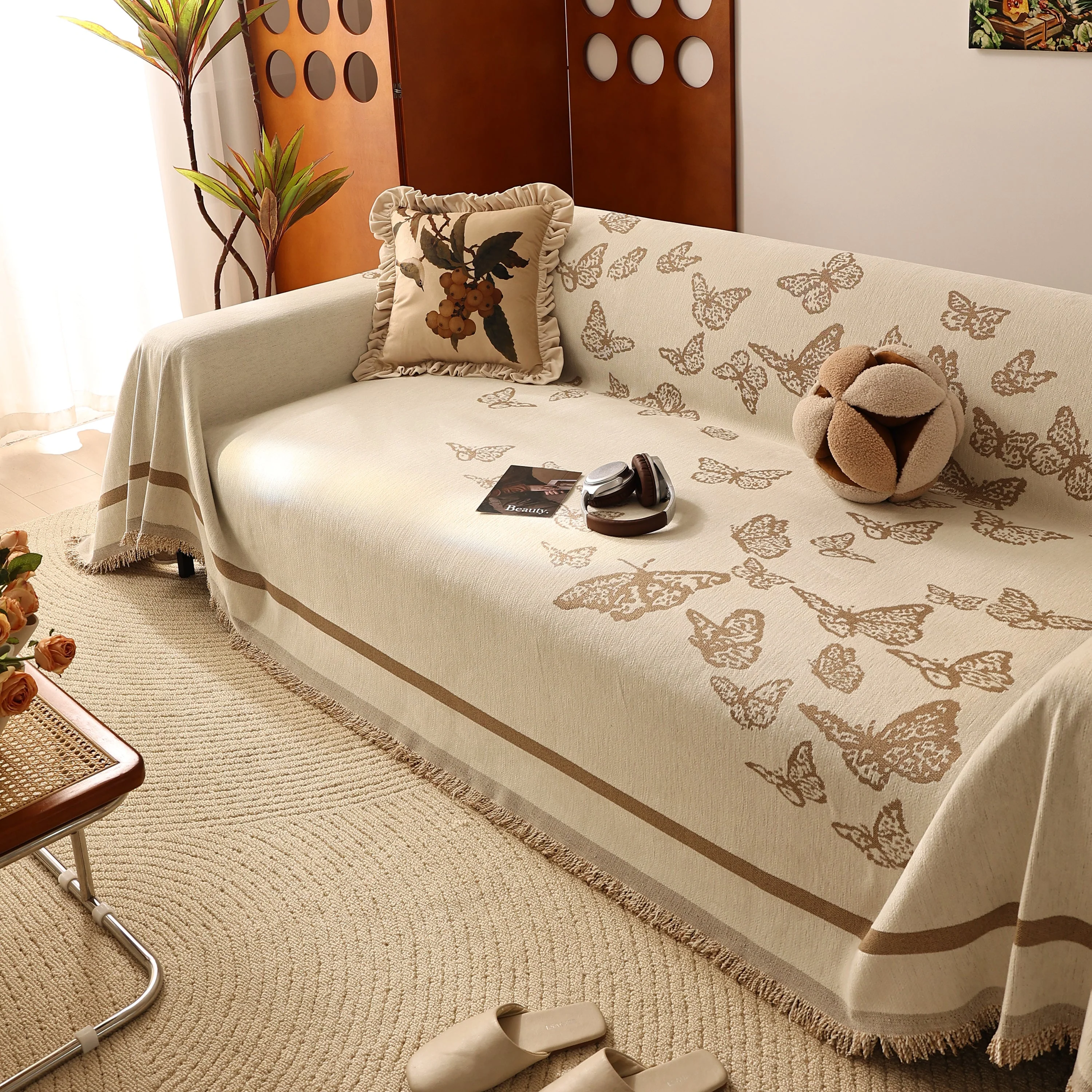 Butterfly Jacquard Soft Couch Blankets Cover for Couch Reversible Modern Sofa Slipcover Throw Covers - Image 45
