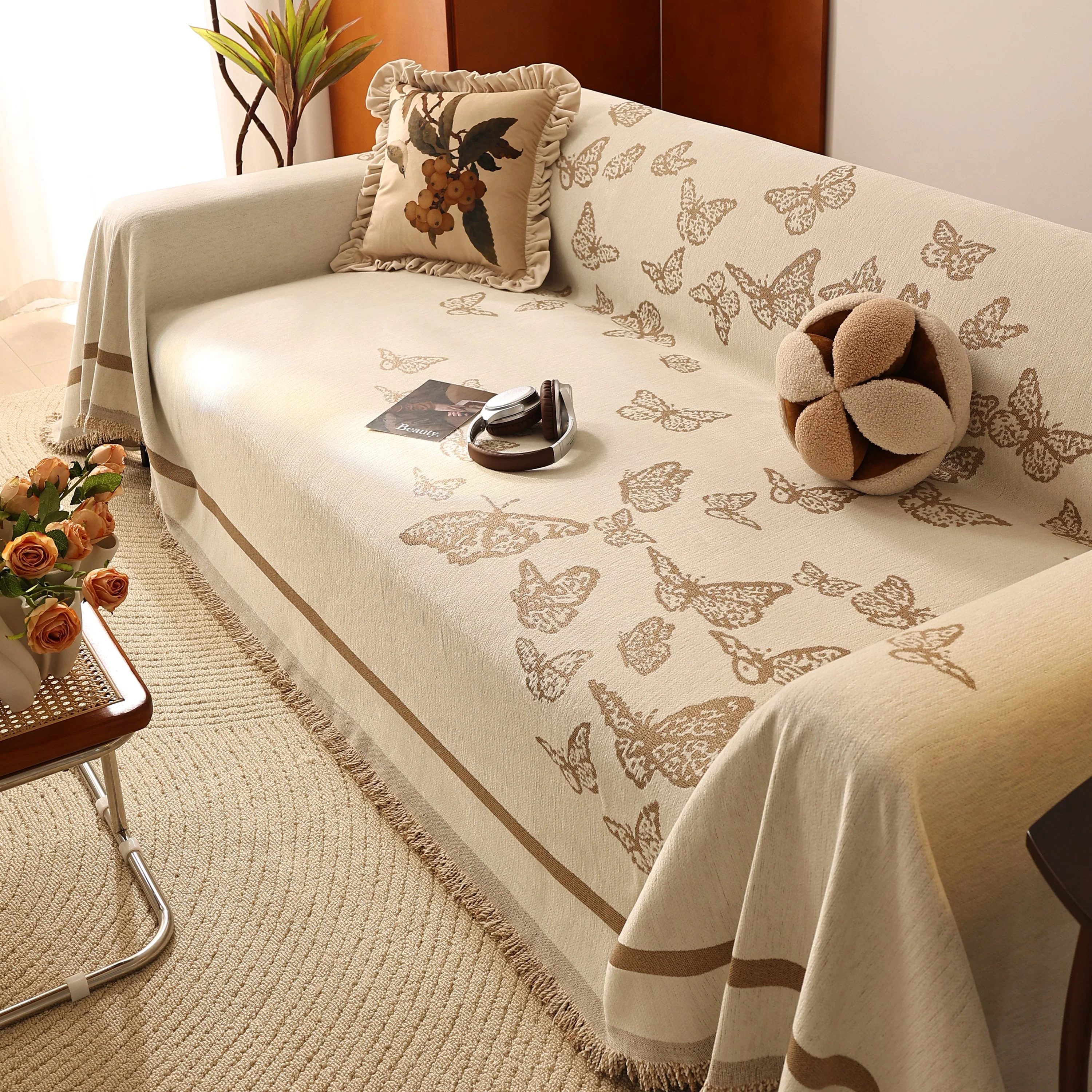 Butterfly Jacquard Soft Couch Blankets Cover for Couch Reversible Modern Sofa Slipcover Throw Covers - Image 46