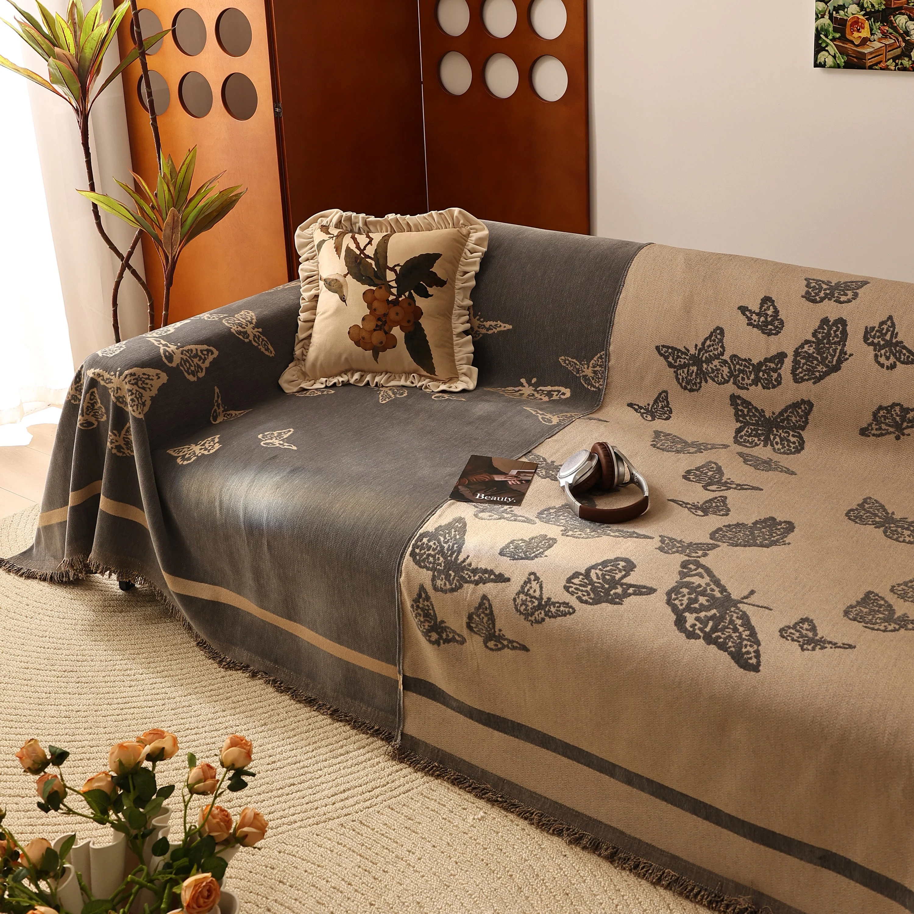 Butterfly Jacquard Soft Couch Blankets Cover for Couch Reversible Modern Sofa Slipcover Throw Covers - Image 48