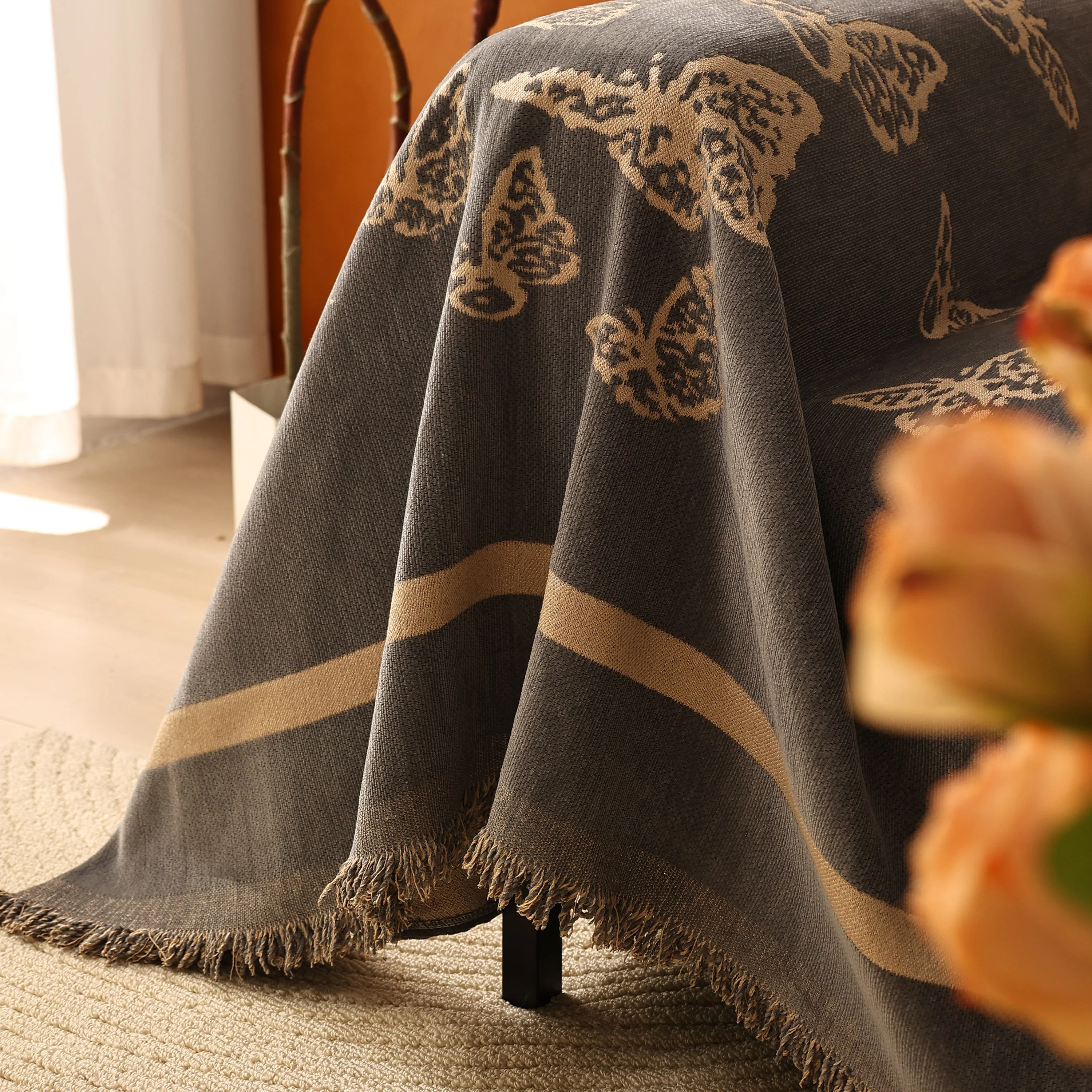 Butterfly Jacquard Soft Couch Blankets Cover for Couch Reversible Modern Sofa Slipcover Throw Covers - Image 55
