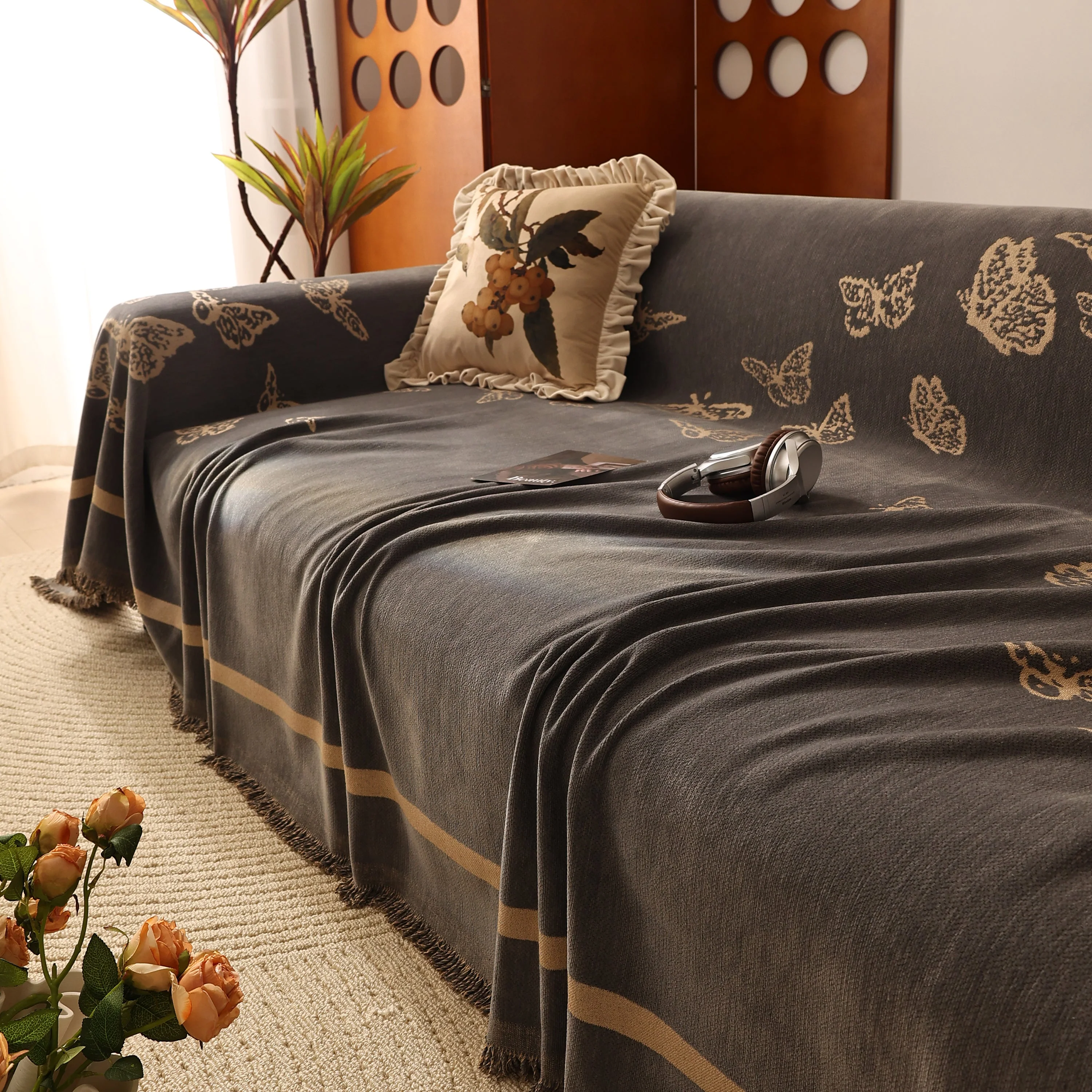 Butterfly Jacquard Soft Couch Blankets Cover for Couch Reversible Modern Sofa Slipcover Throw Covers - Image 58