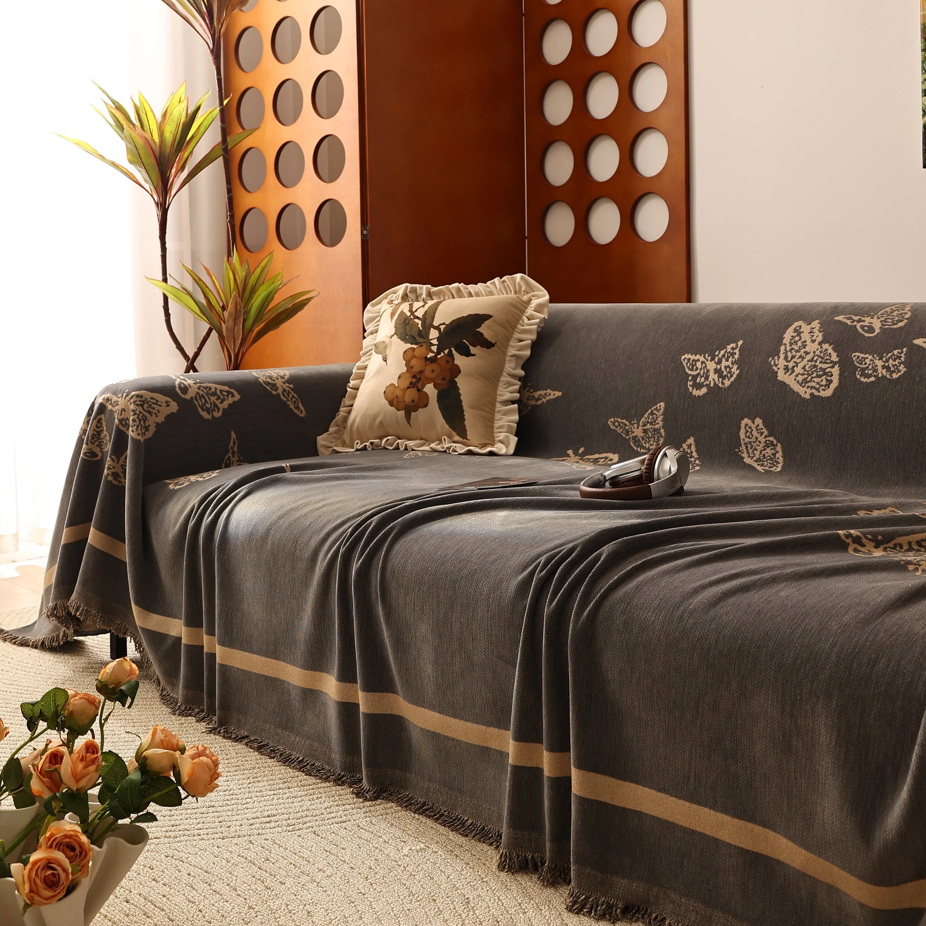 Butterfly Jacquard Soft Couch Blankets Cover for Couch Reversible Modern Sofa Slipcover Throw Covers - Image 59