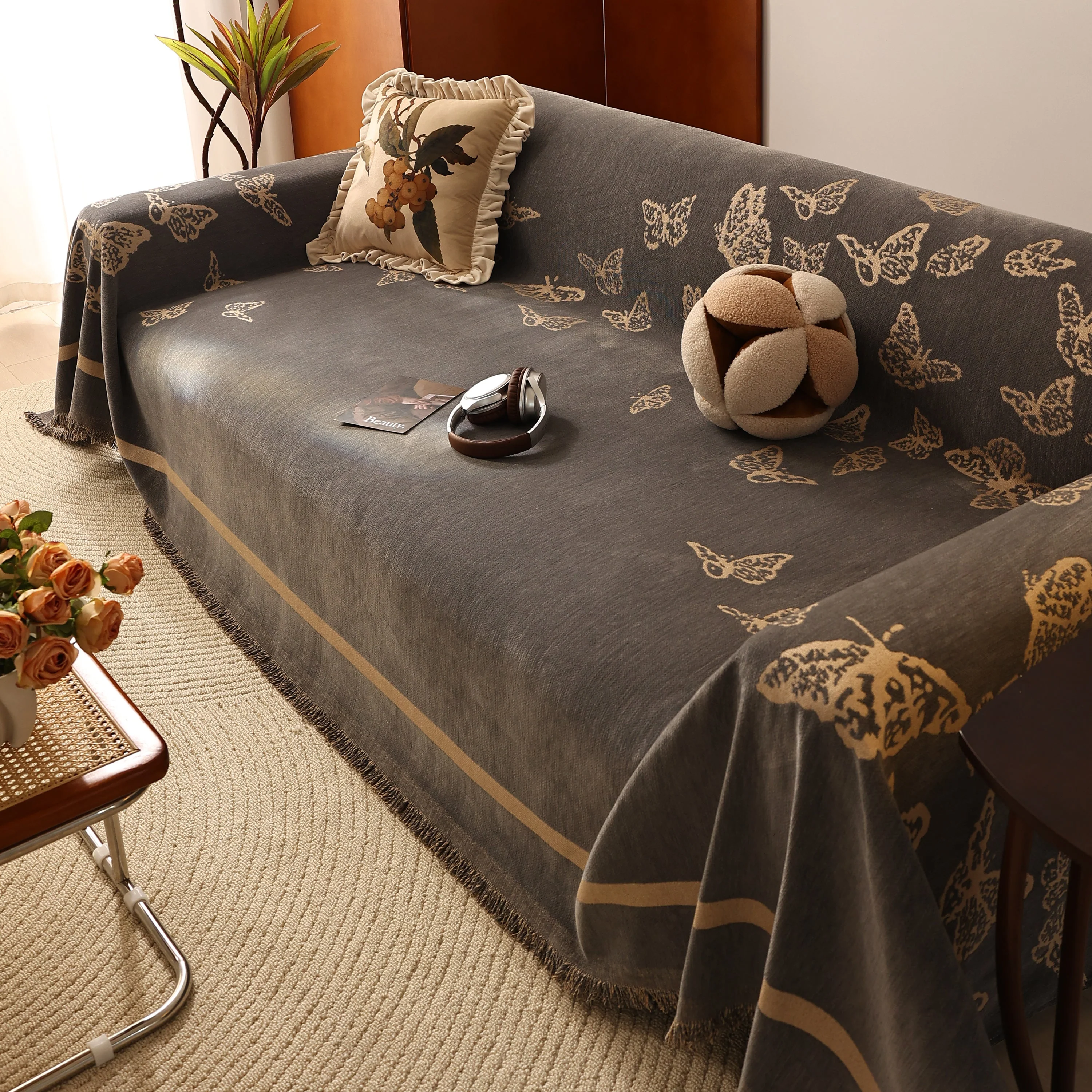 Butterfly Jacquard Soft Couch Blankets Cover for Couch Reversible Modern Sofa Slipcover Throw Covers - Image 65