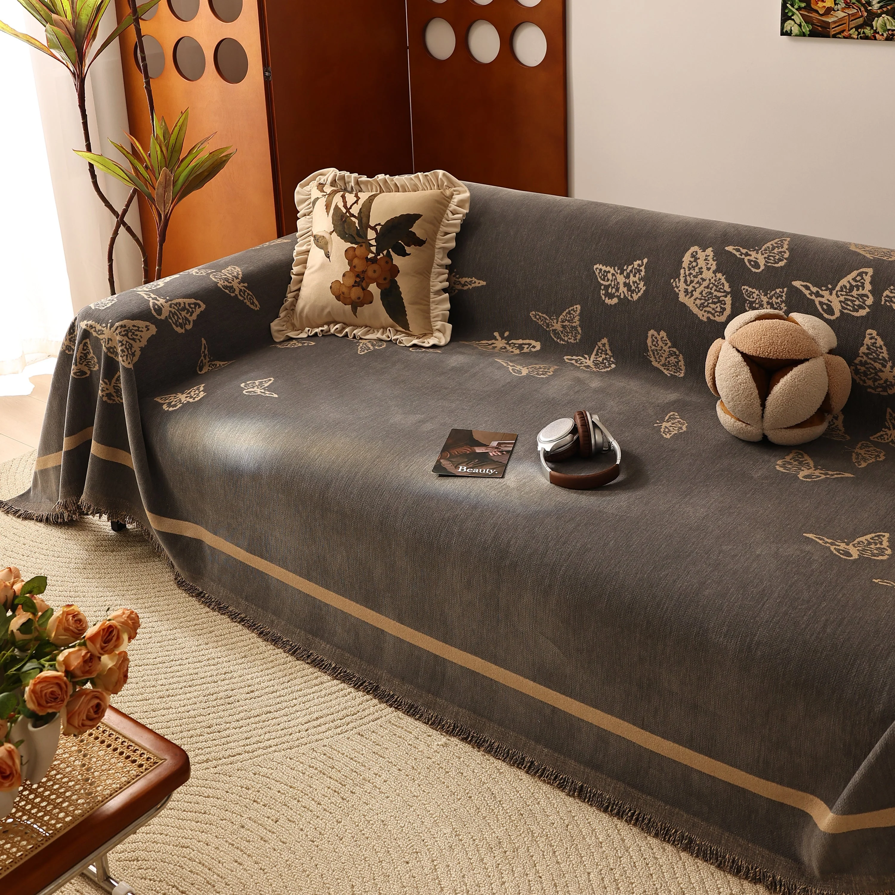 Butterfly Jacquard Soft Couch Blankets Cover for Couch Reversible Modern Sofa Slipcover Throw Covers - Image 67