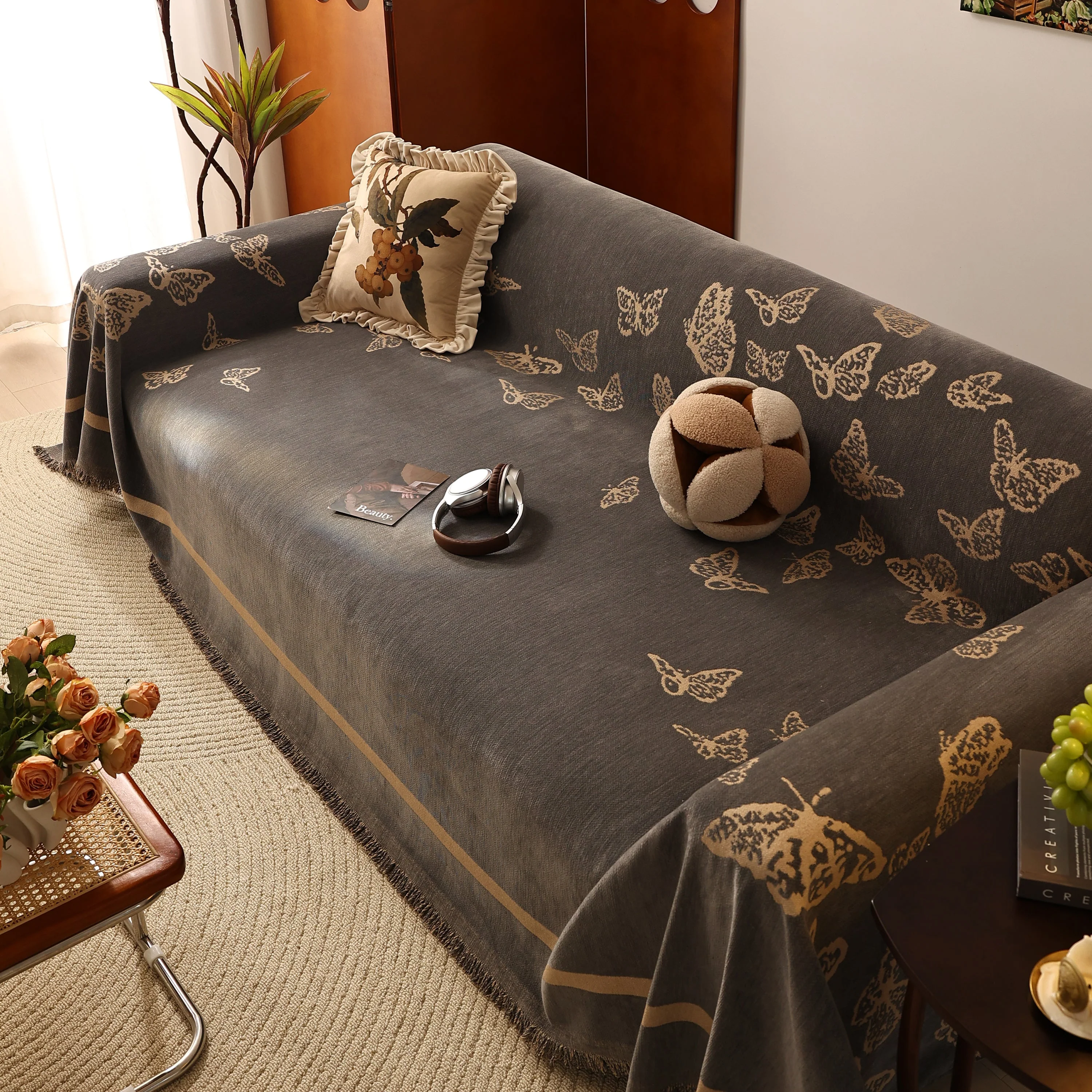 Butterfly Jacquard Soft Couch Blankets Cover for Couch Reversible Modern Sofa Slipcover Throw Covers - Image 70