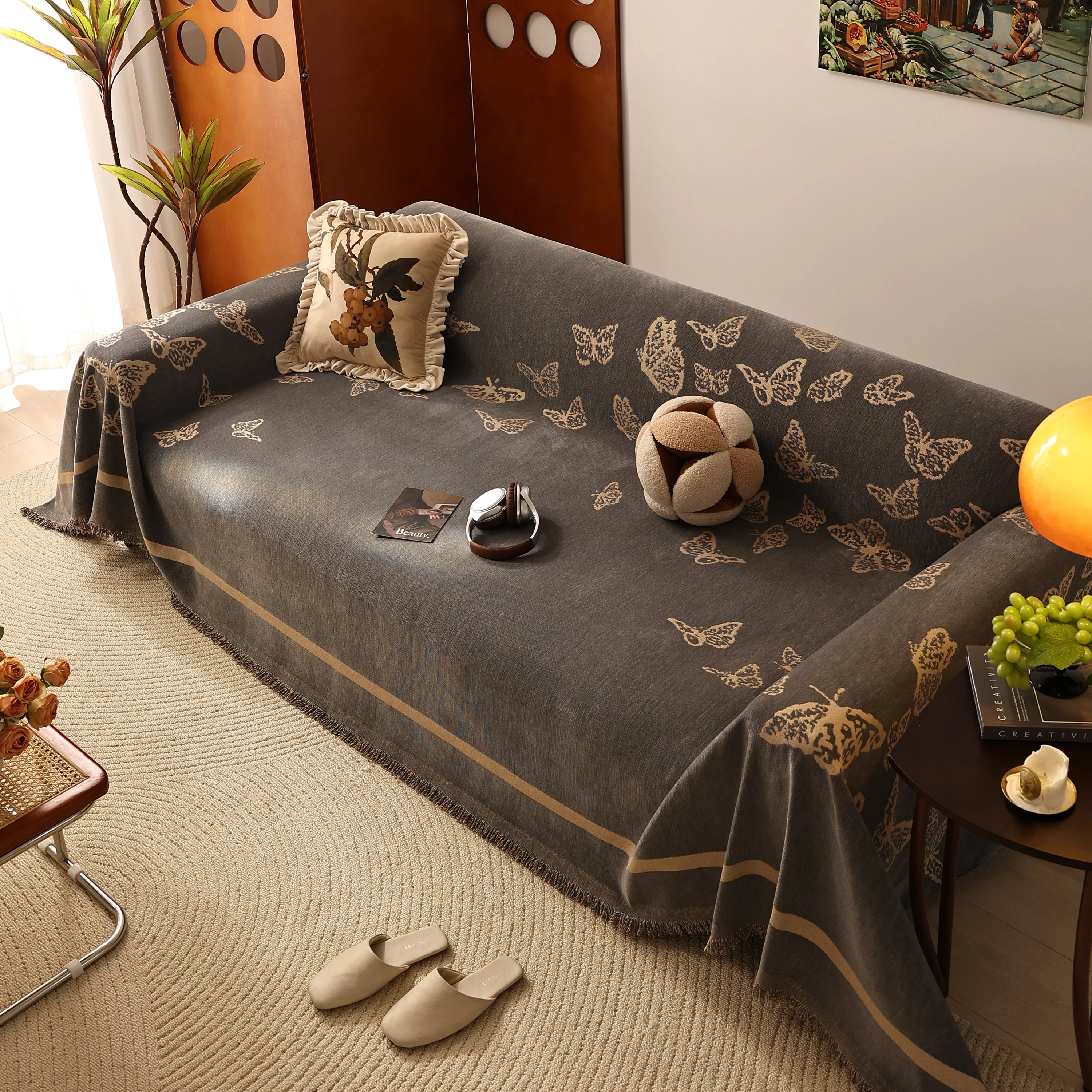 Butterfly Jacquard Soft Couch Blankets Cover for Couch Reversible Modern Sofa Slipcover Throw Covers - Image 72