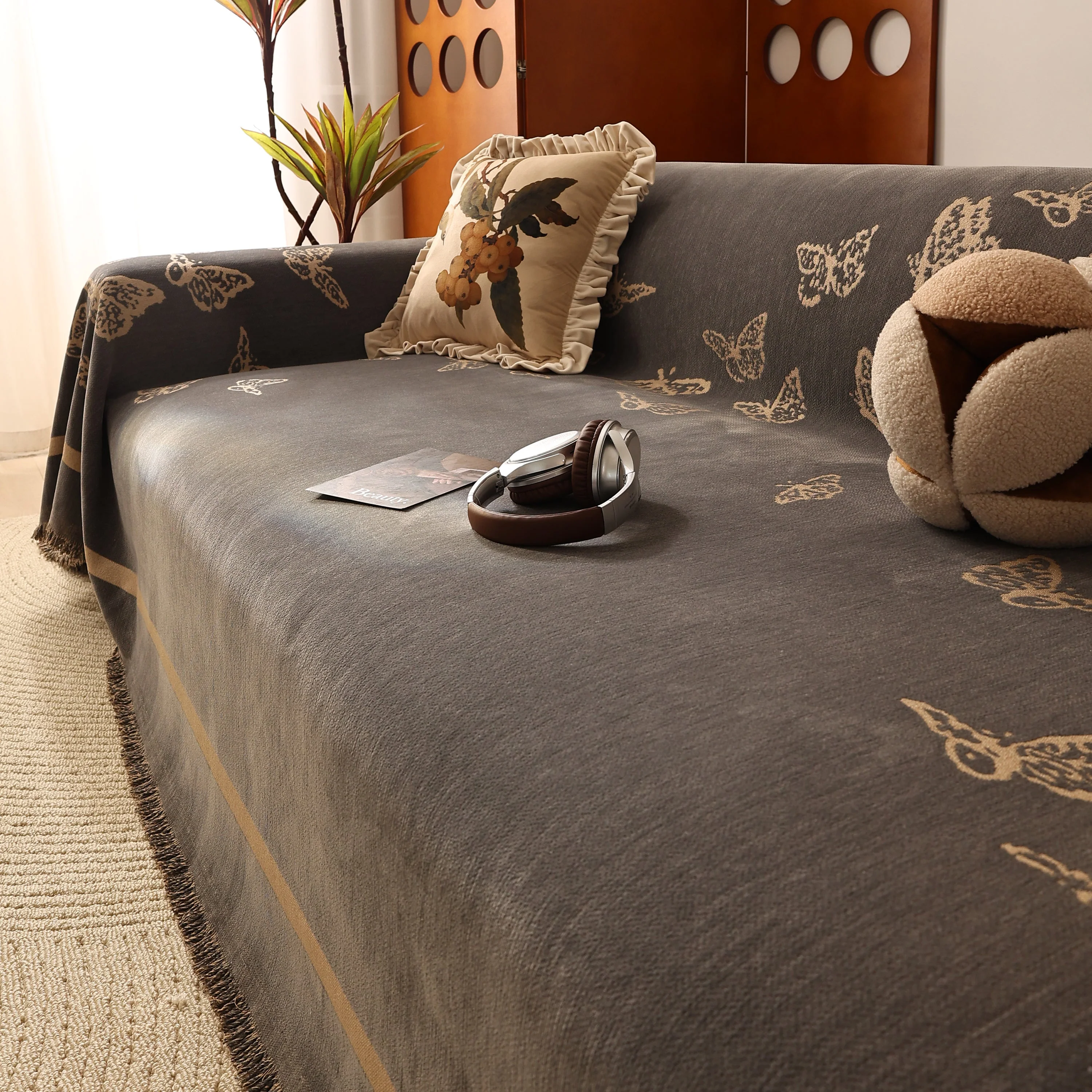 Butterfly Jacquard Soft Couch Blankets Cover for Couch Reversible Modern Sofa Slipcover Throw Covers - Image 73