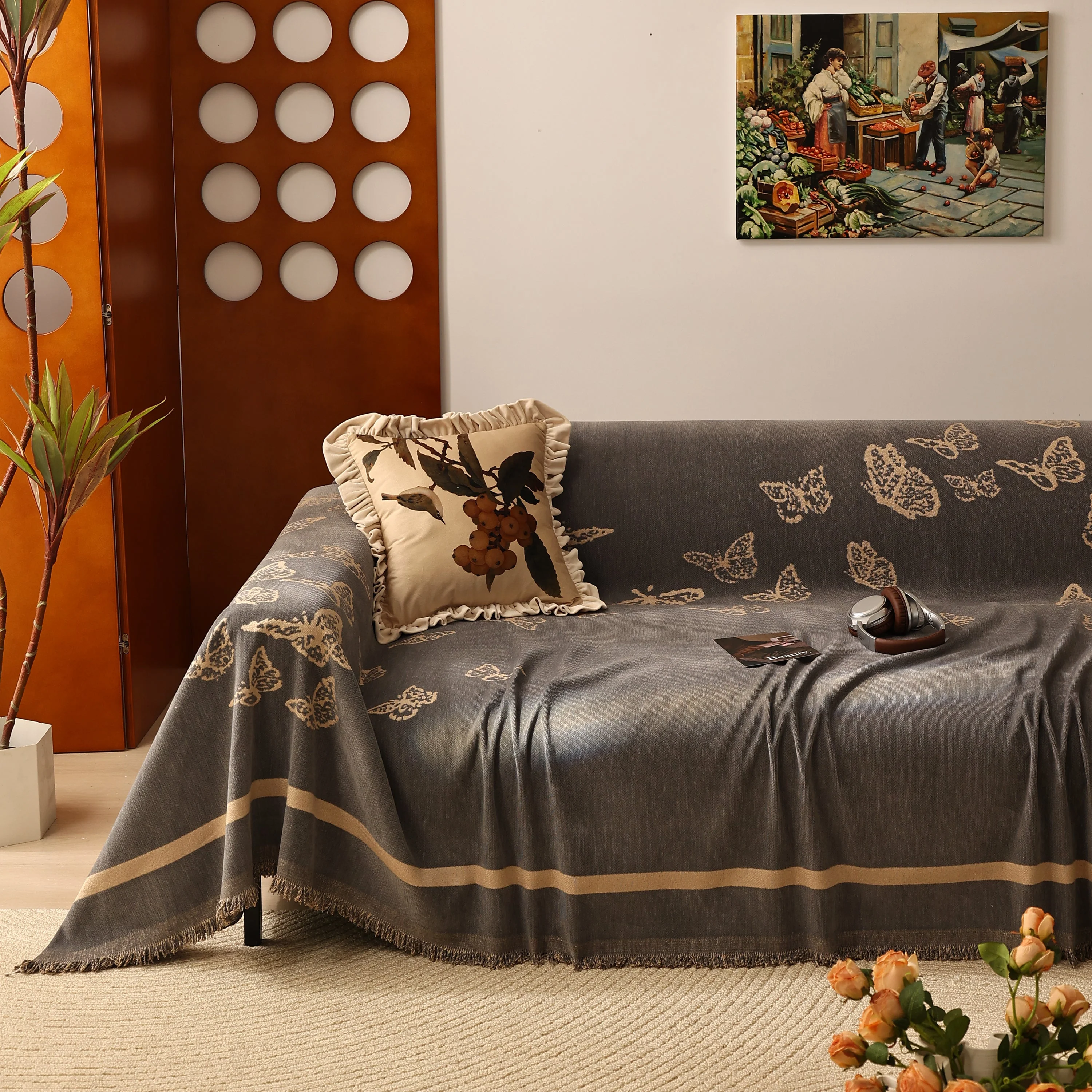 Butterfly Jacquard Soft Couch Blankets Cover for Couch Reversible Modern Sofa Slipcover Throw Covers - Image 74