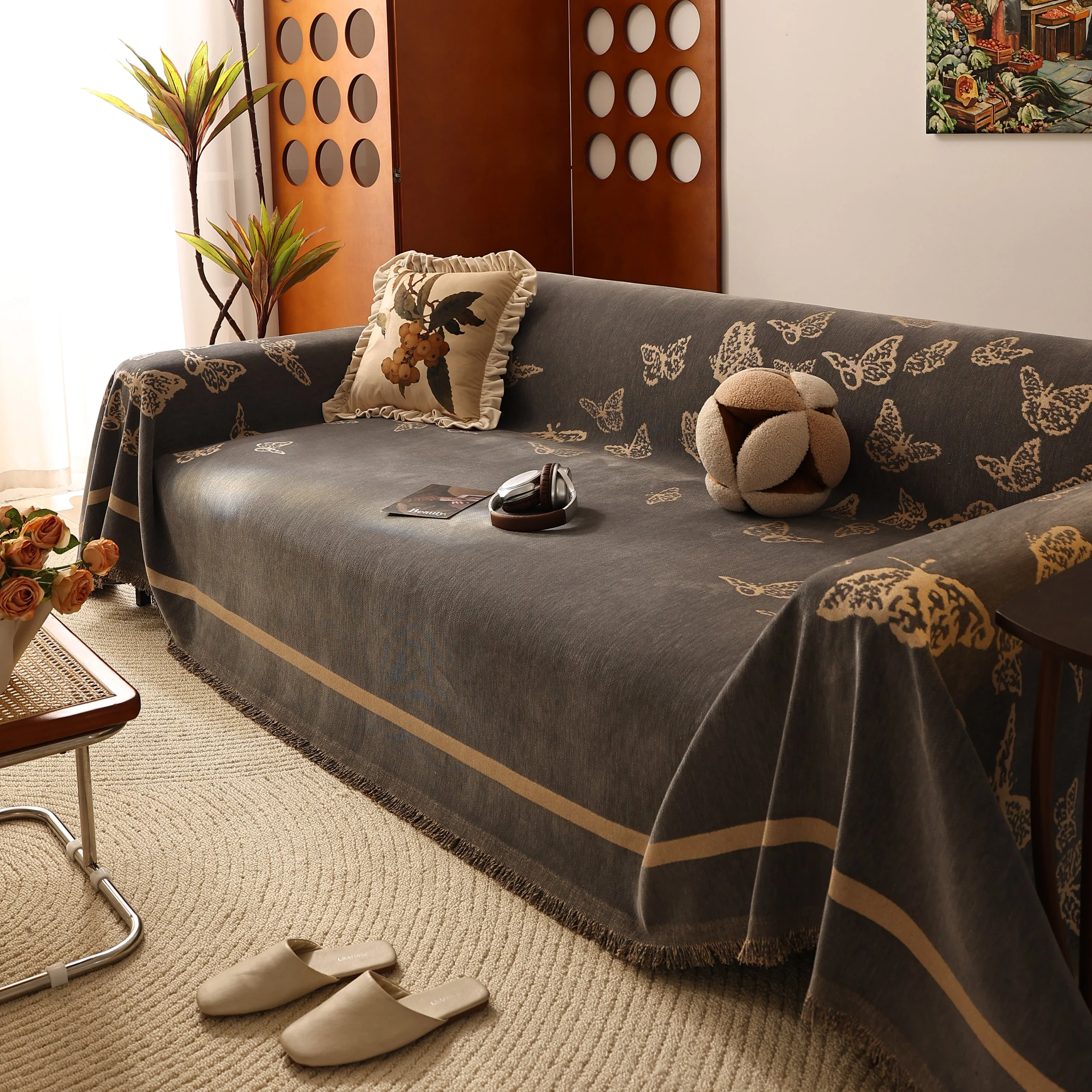 Butterfly Jacquard Soft Couch Blankets Cover for Couch Reversible Modern Sofa Slipcover Throw Covers - Image 77