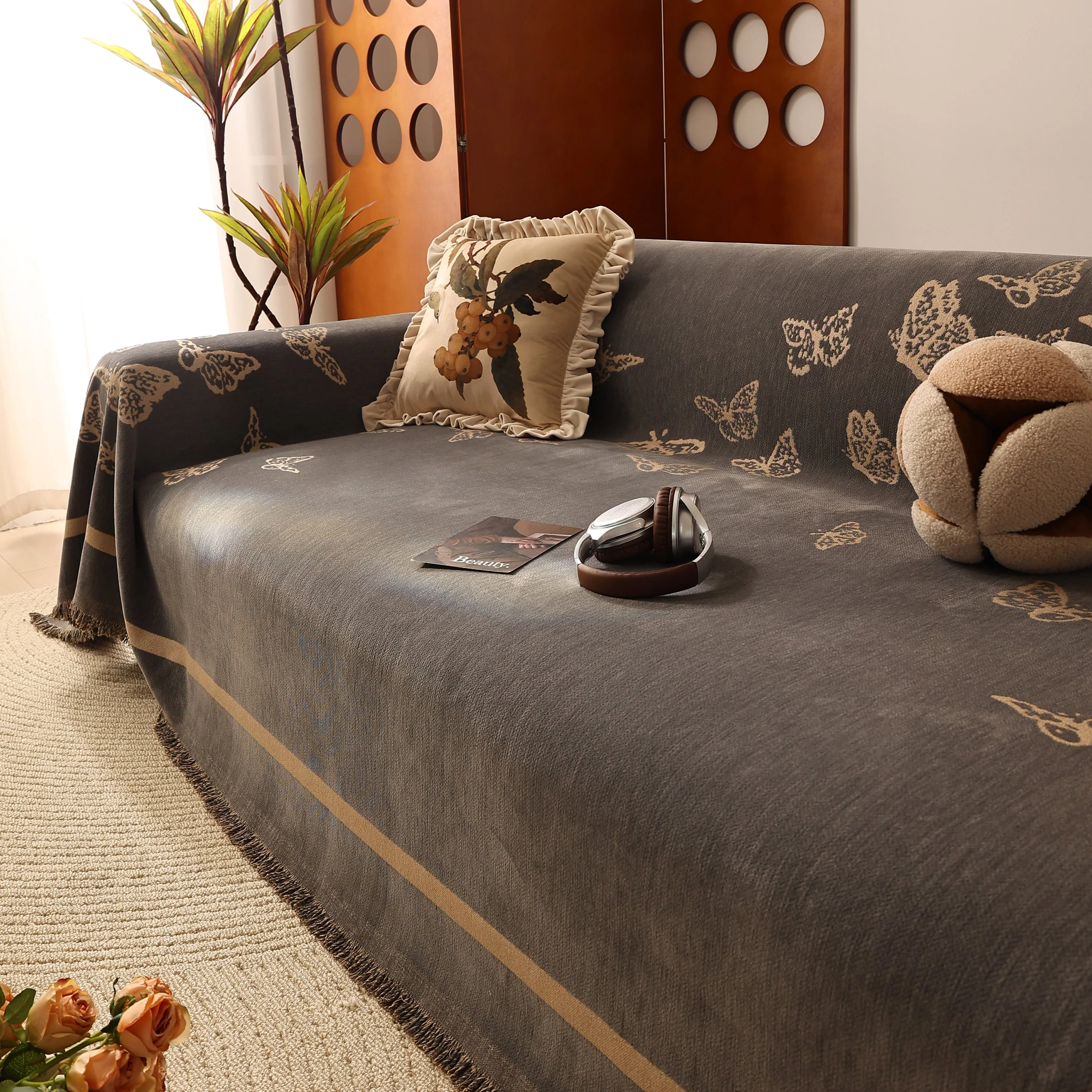 Butterfly Jacquard Soft Couch Blankets Cover for Couch Reversible Modern Sofa Slipcover Throw Covers - Image 78