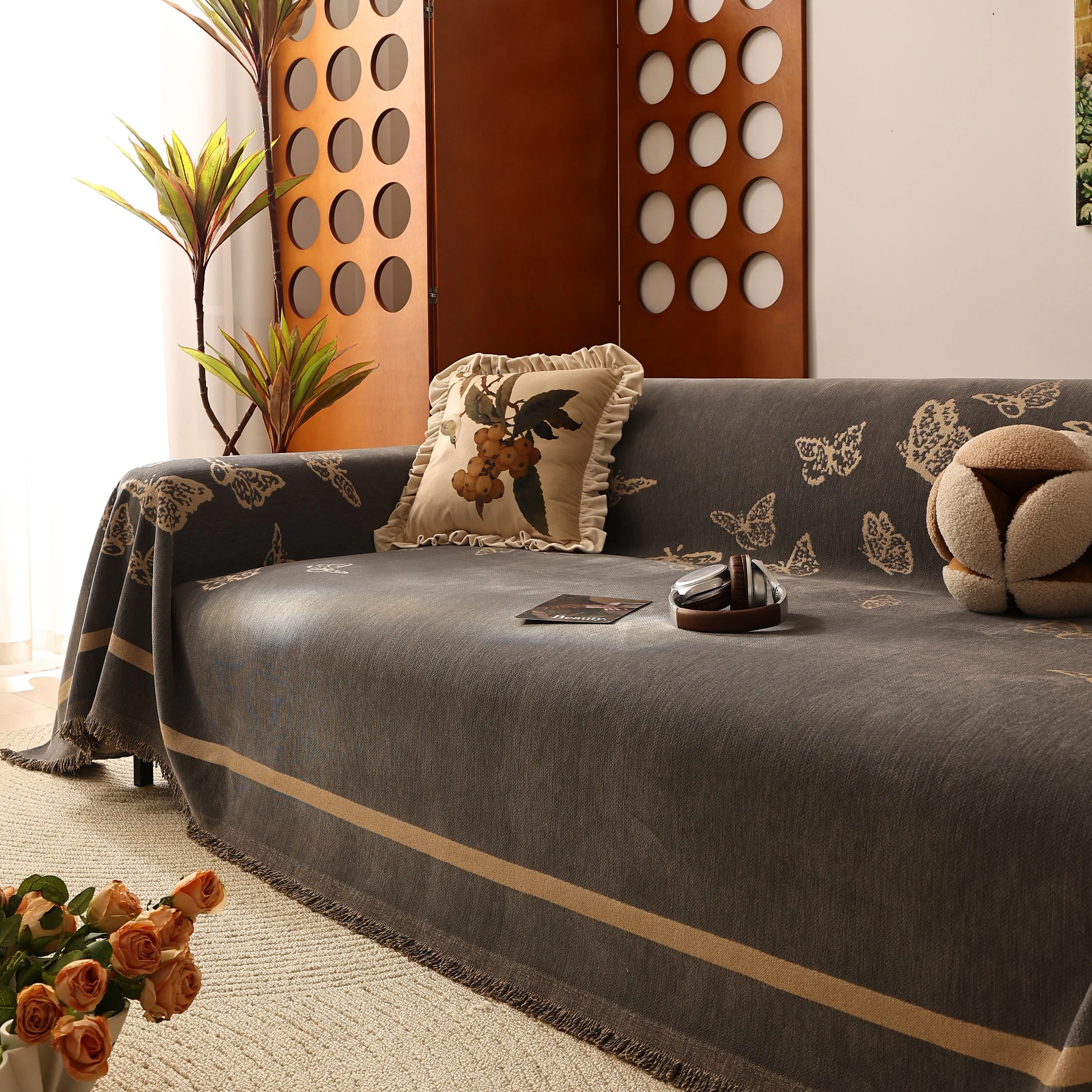 Butterfly Jacquard Soft Couch Blankets Cover for Couch Reversible Modern Sofa Slipcover Throw Covers - Image 79