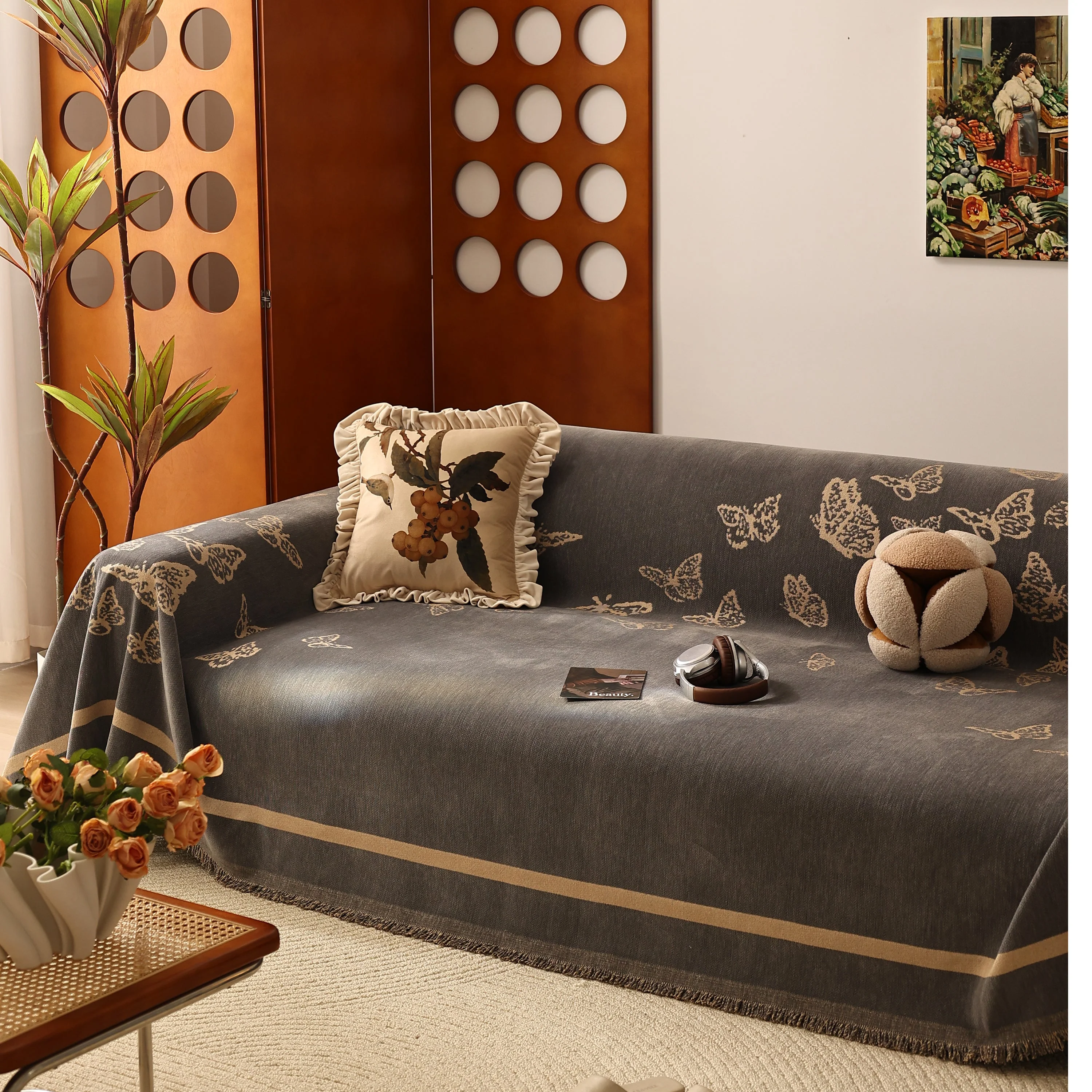 Butterfly Jacquard Soft Couch Blankets Cover for Couch Reversible Modern Sofa Slipcover Throw Covers - Image 81