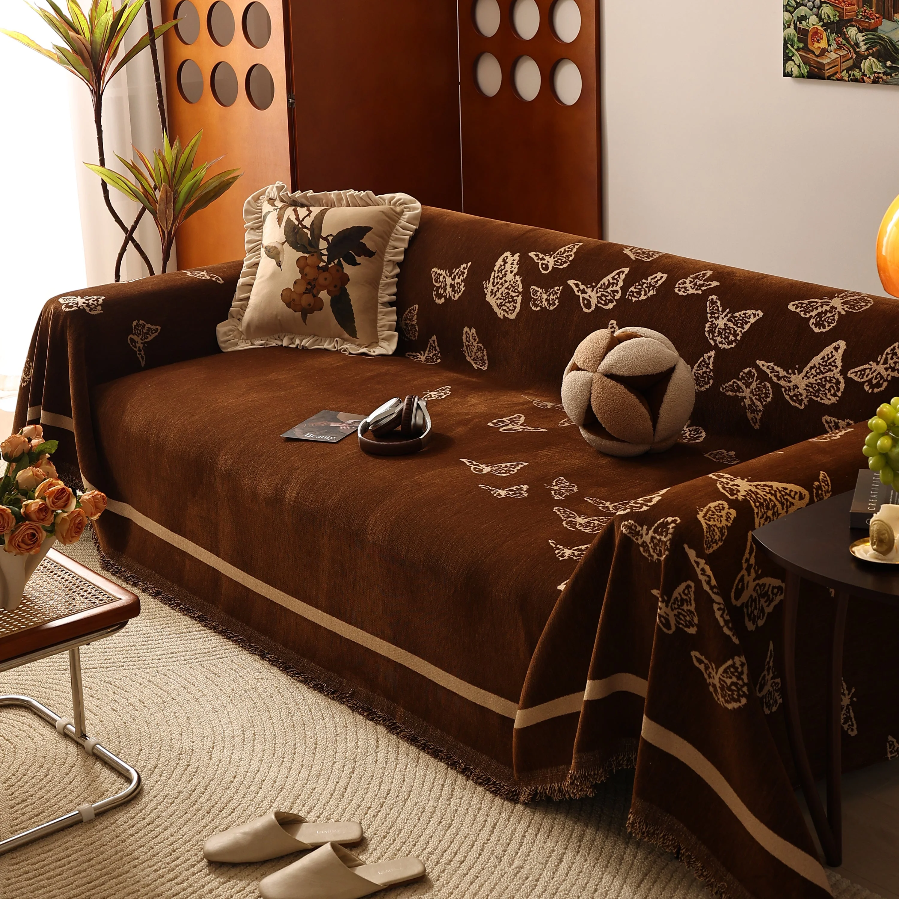 Butterfly Jacquard Soft Couch Blankets Cover for Couch Reversible Modern Sofa Slipcover Throw Covers - Image 82