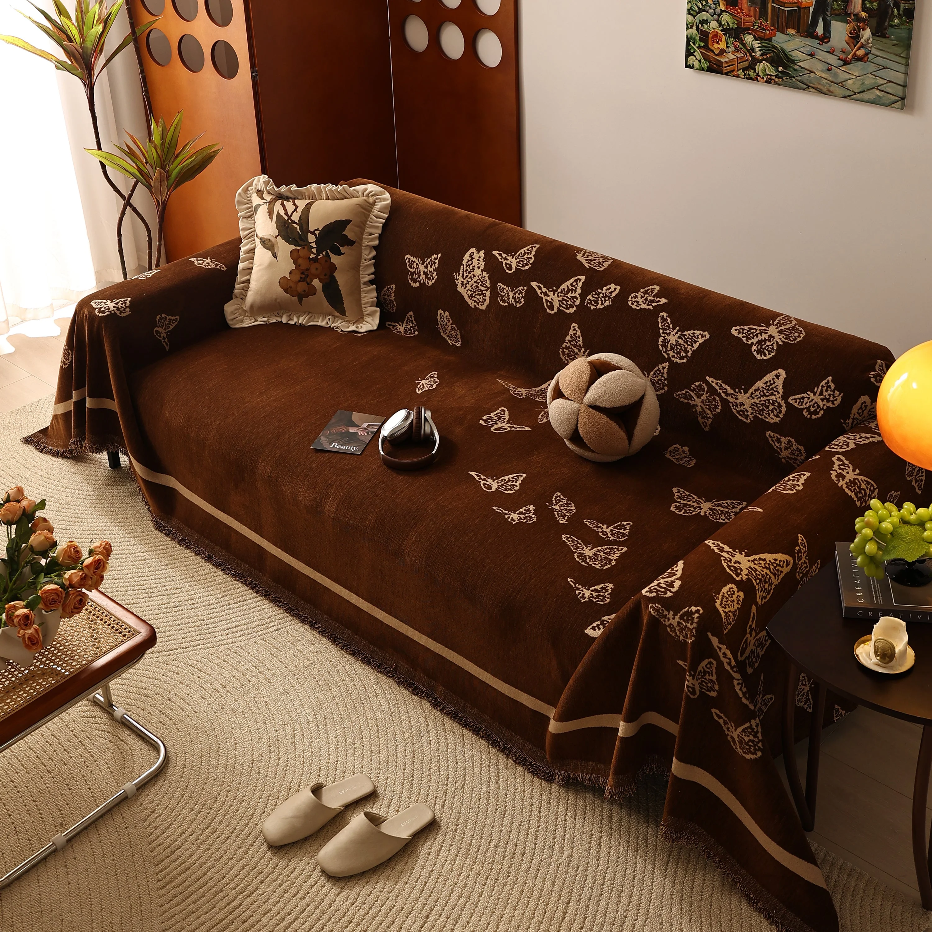 Butterfly Jacquard Soft Couch Blankets Cover for Couch Reversible Modern Sofa Slipcover Throw Covers - Image 89