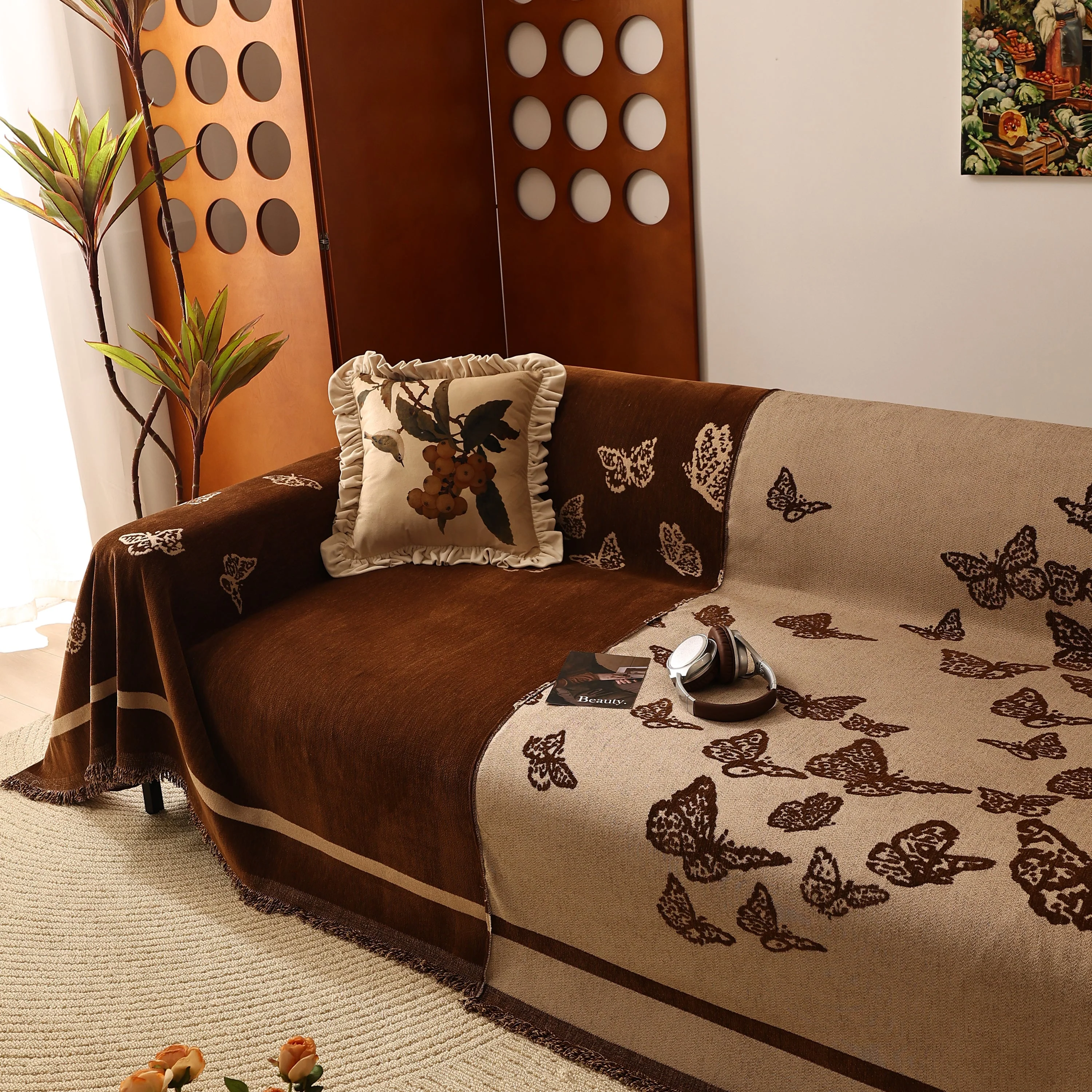Butterfly Jacquard Soft Couch Blankets Cover for Couch Reversible Modern Sofa Slipcover Throw Covers - Image 90