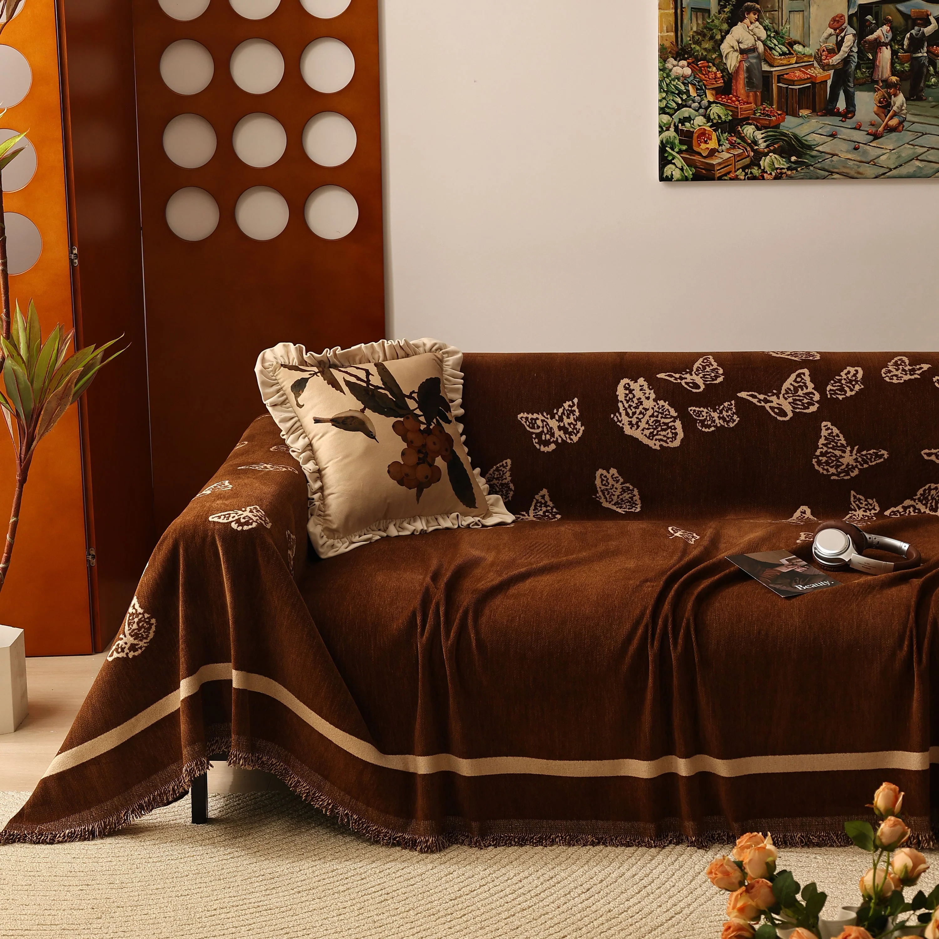 Butterfly Jacquard Soft Couch Blankets Cover for Couch Reversible Modern Sofa Slipcover Throw Covers - Image 92