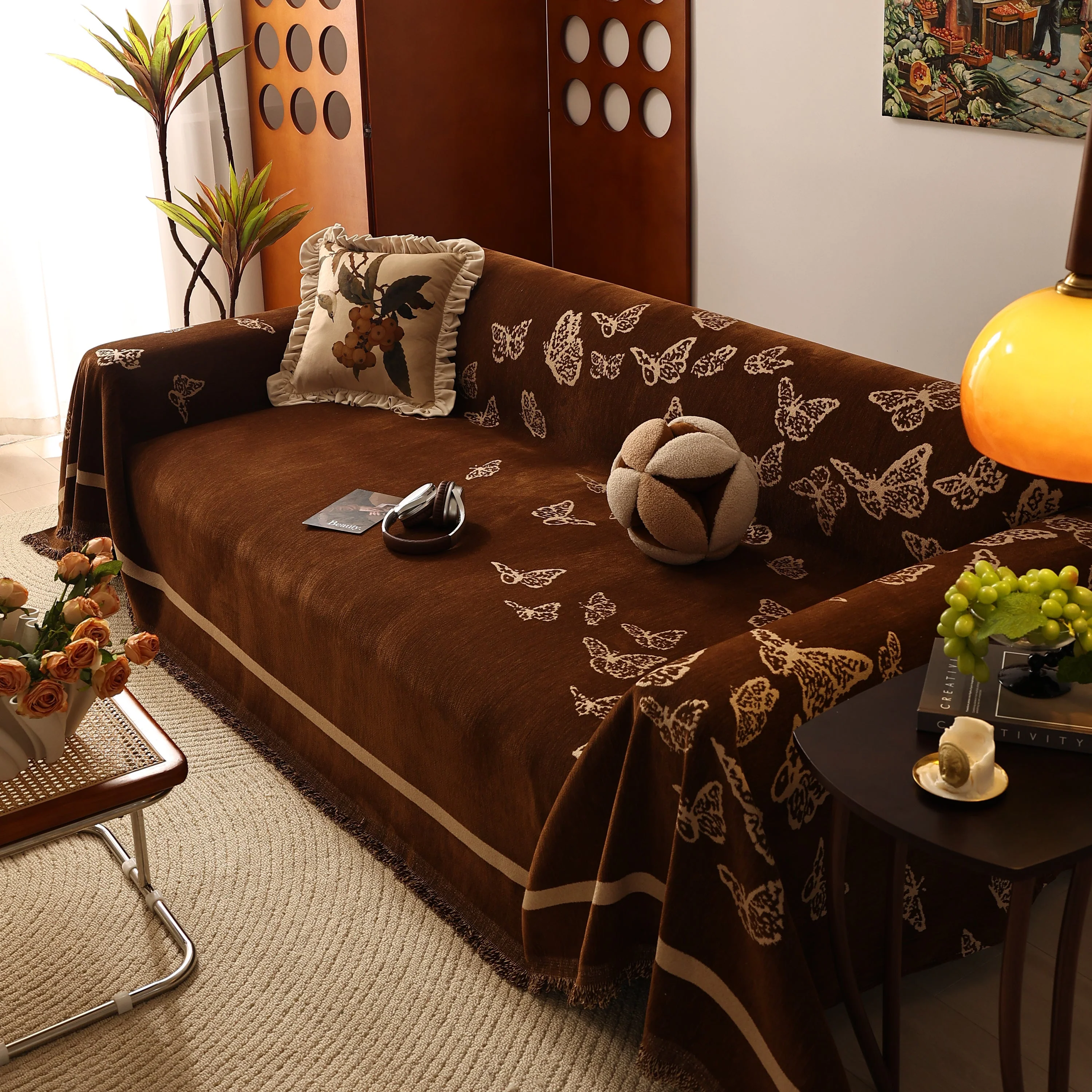Butterfly Jacquard Soft Couch Blankets Cover for Couch Reversible Modern Sofa Slipcover Throw Covers - Image 97