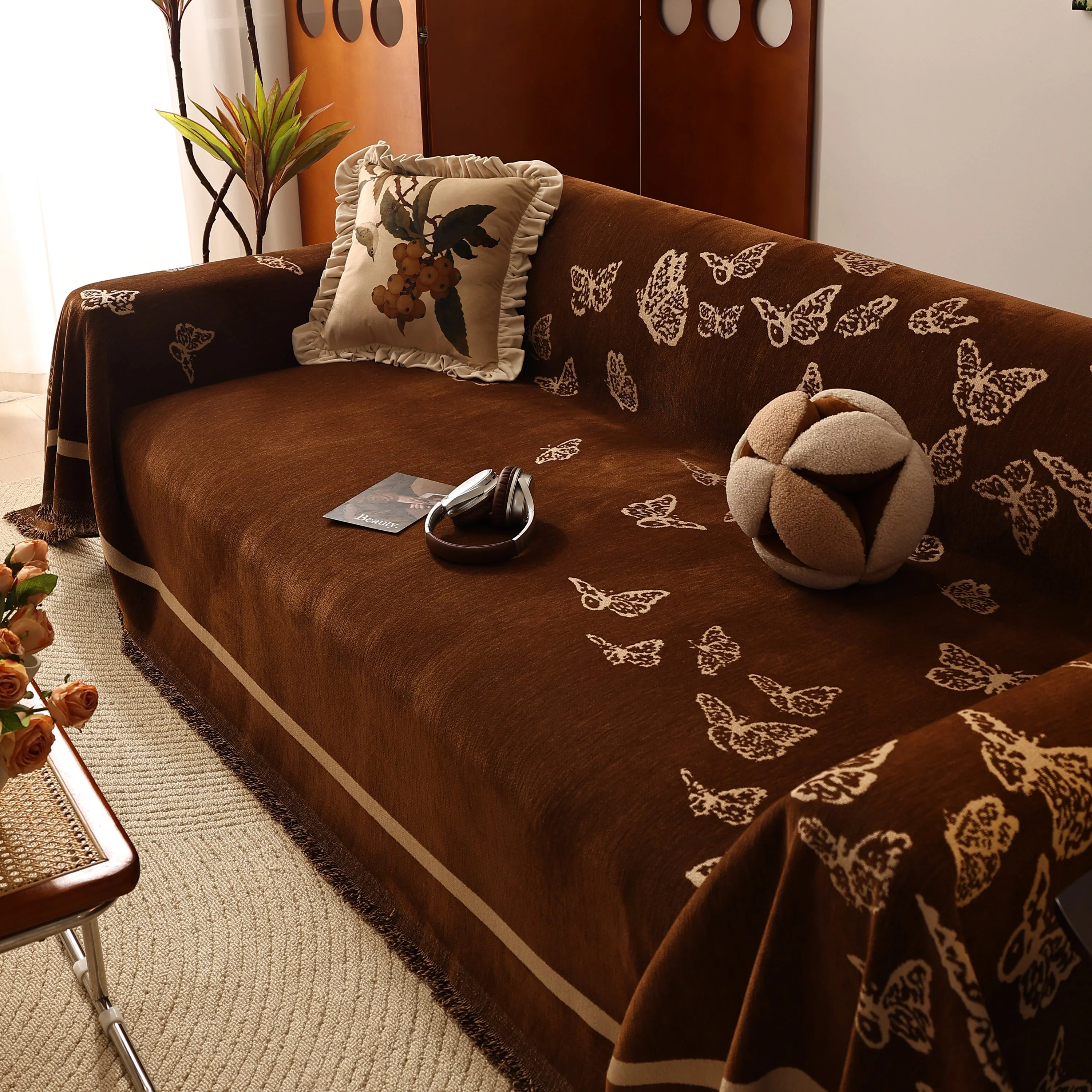 Butterfly Jacquard Soft Couch Blankets Cover for Couch Reversible Modern Sofa Slipcover Throw Covers - Image 98