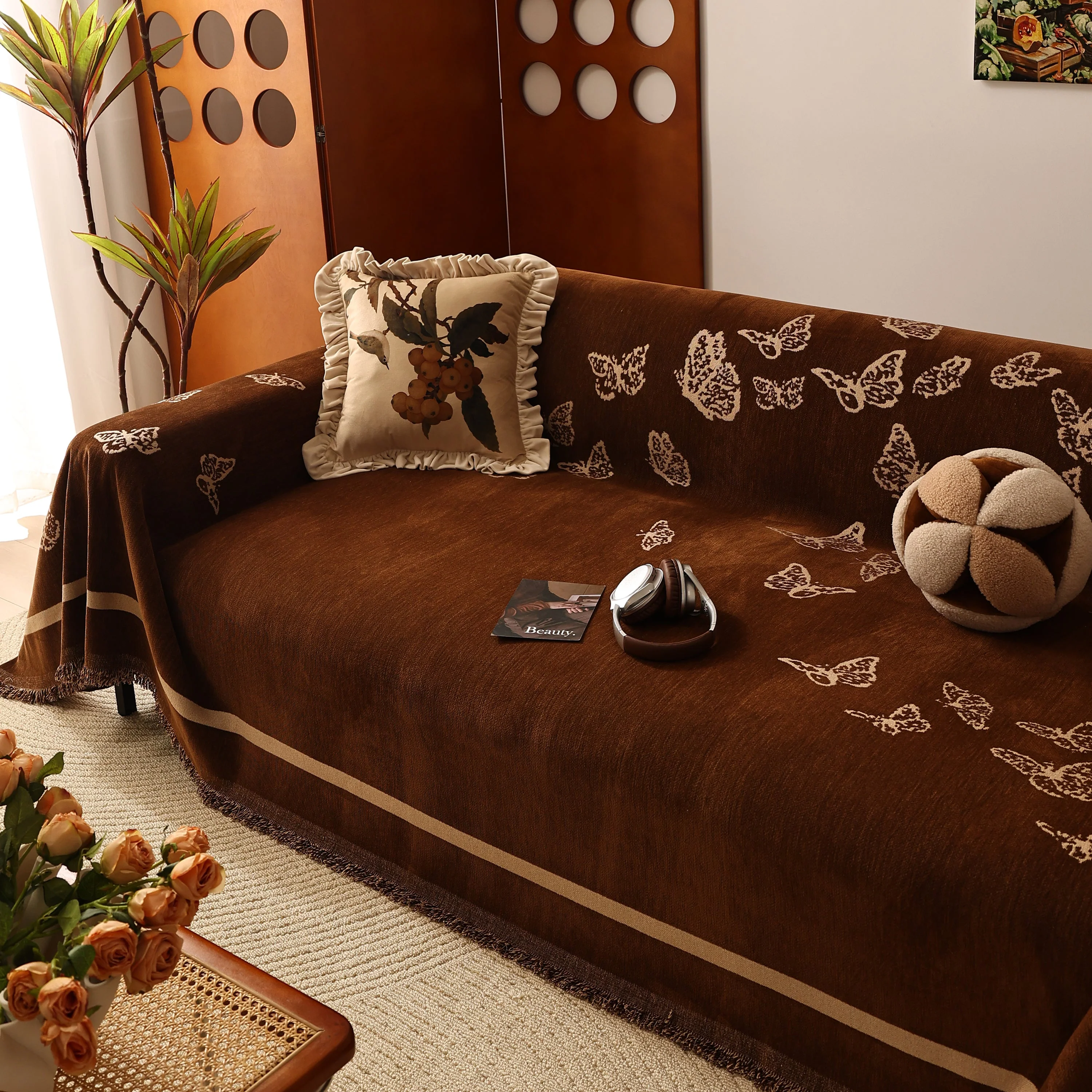 Butterfly Jacquard Soft Couch Blankets Cover for Couch Reversible Modern Sofa Slipcover Throw Covers - Image 99