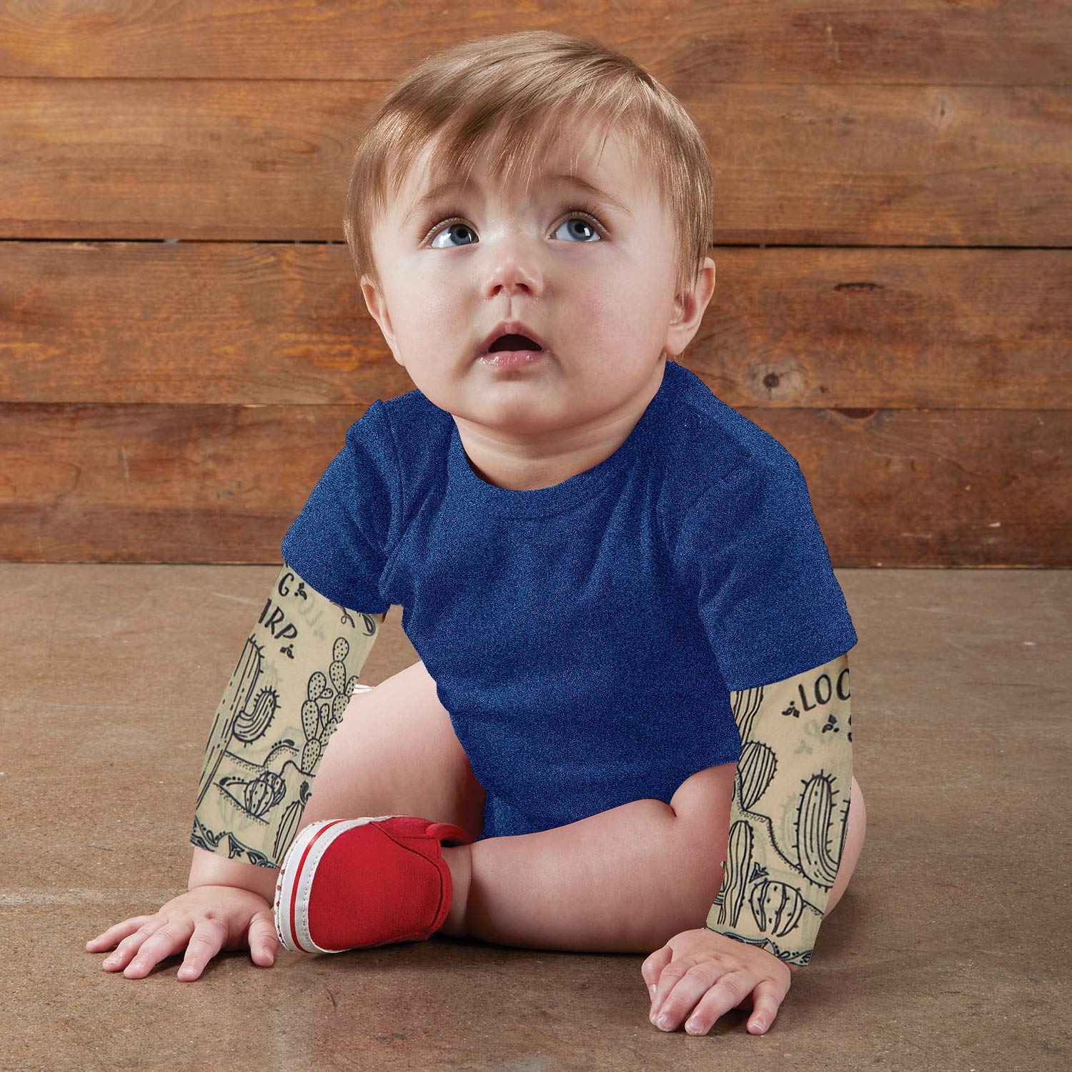 Cactus Tattoo Snapshirt Baby Bodysuit in Blue | Unisex Infant Size 6-12 Months | Cowboy Western Funny Full Sleeve Tattoo Infant Shirt - Image 2