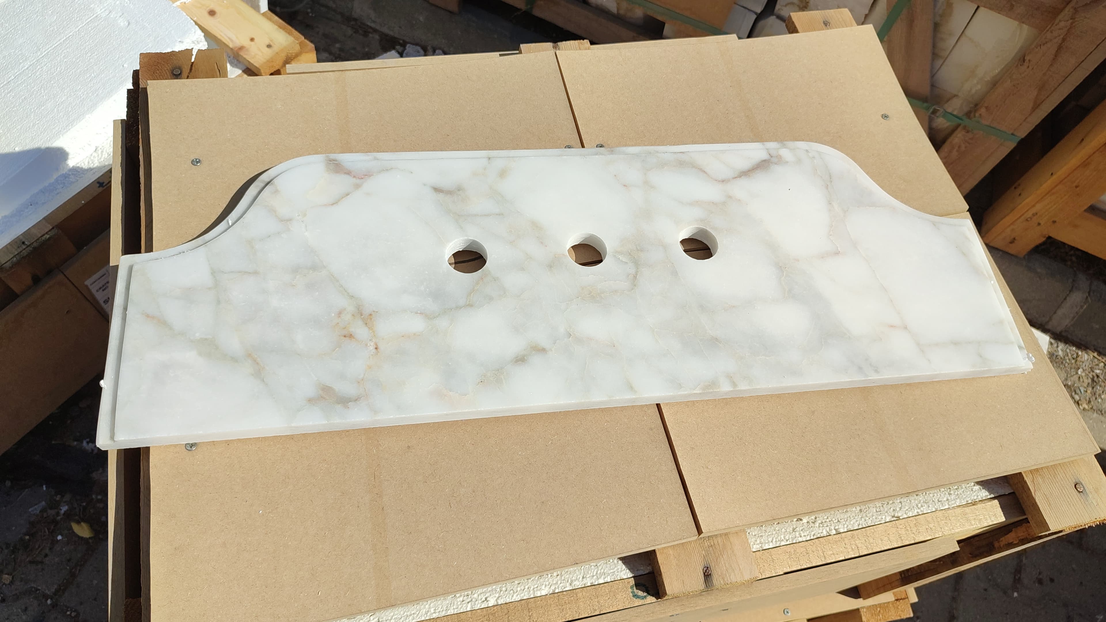 Calacatta Gold Marble Wall-mount Bathroom Vanity Sink Fluted (W)16" (L)30" (H)6" with backsplash - Image 5