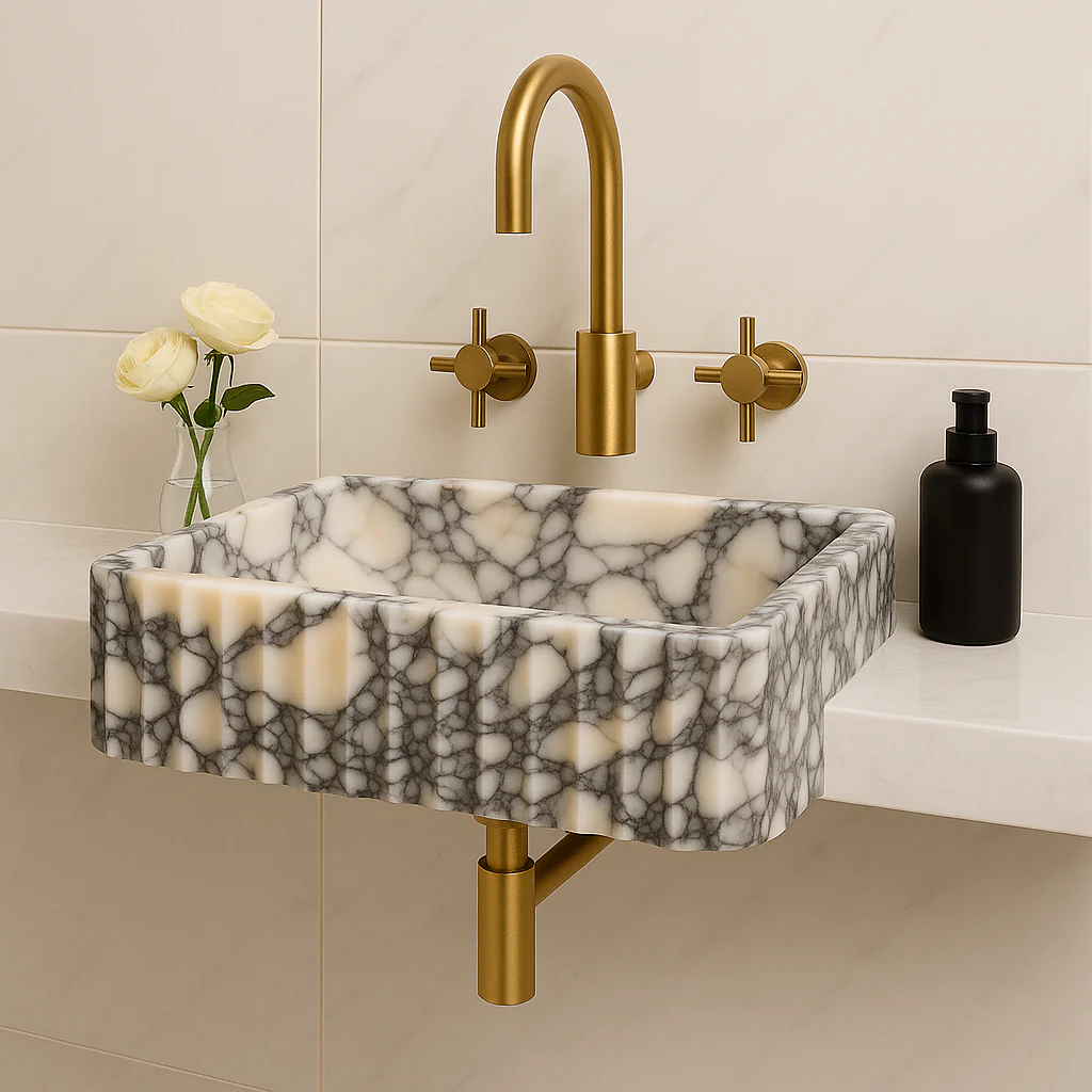 Calacatta Marble Sink | Handcrafted Italian White and Black Stone Basin - Image 2