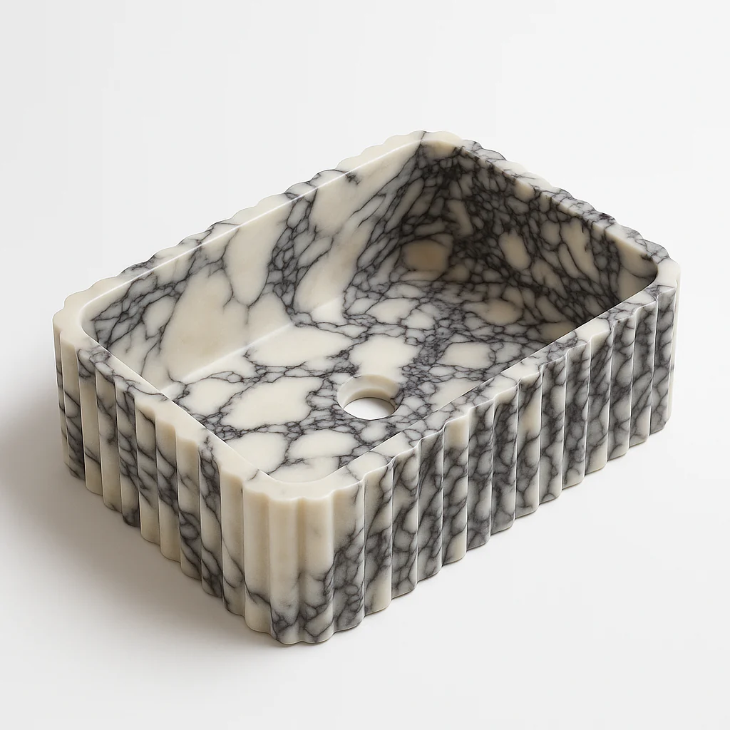 Calacatta Marble Sink | Handcrafted Italian White and Black Stone Basin - Image 3