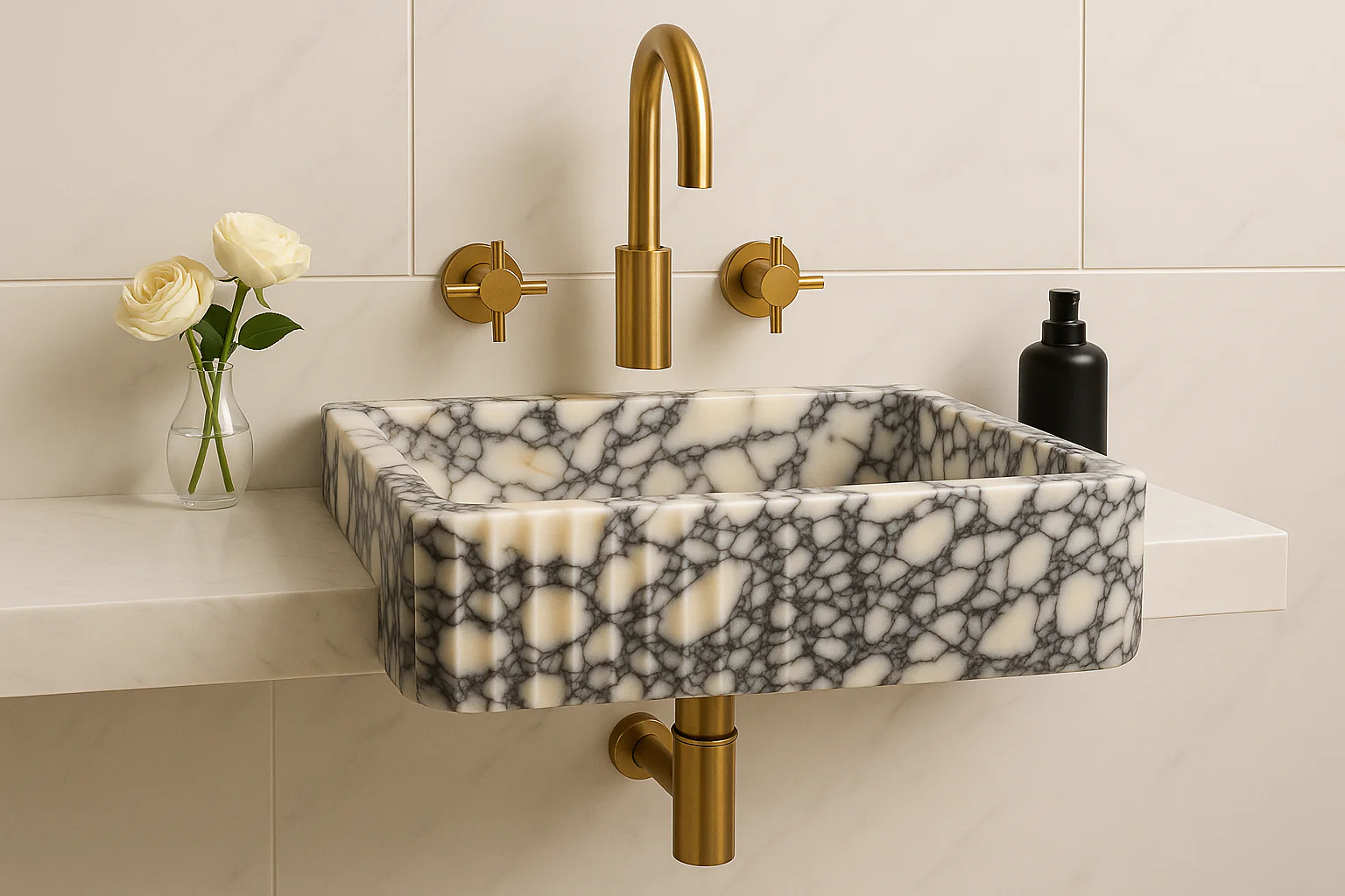 Calacatta Marble Sink | Handcrafted Italian White and Black Stone Basin - Image 4