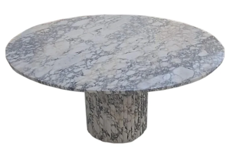 Calacatta Viola Marble Round Dining Table with Fluted Marble Legs (D)48" (H)30" - Image 3