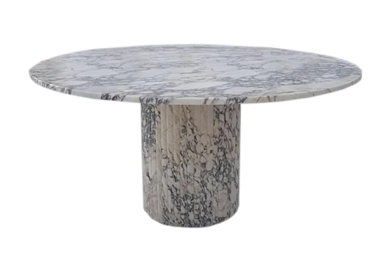 Calacatta Viola Marble Round Dining Table with Fluted Marble Legs (D)48" (H)30" - Image 4