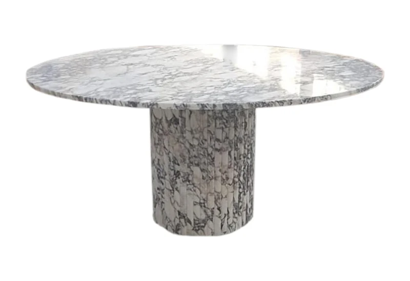 Calacatta Viola Marble Round Dining Table with Fluted Marble Legs (D)48" (H)30" - Image 5