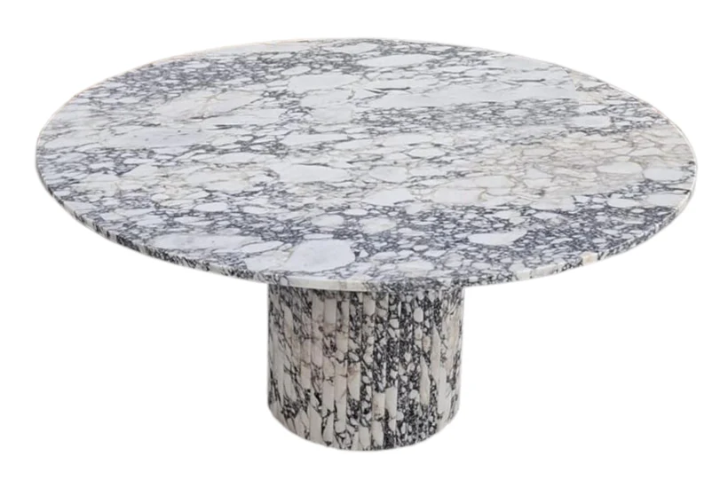 Calacatta Viola Marble Round Dining Table with Fluted Marble Legs (D)48" (H)30" - Image 6