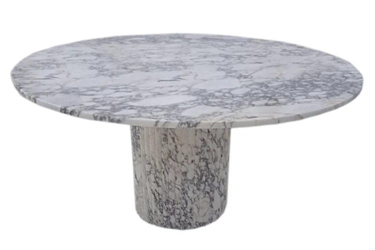 Calacatta Viola Marble Round Dining Table with Fluted Marble Legs (D)48" (H)30" - Image 7